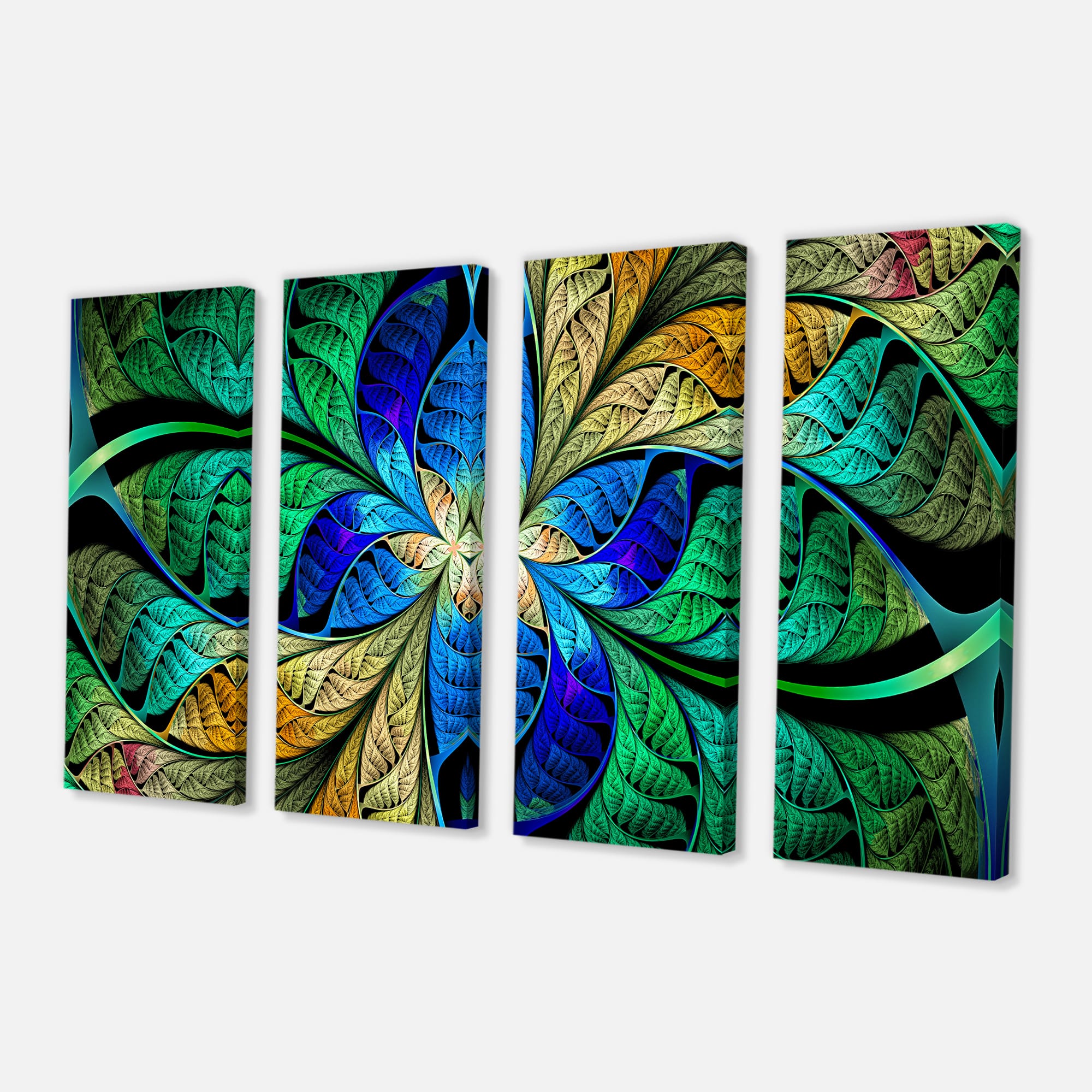 Designart - Blue Green Fractal Flower Petals