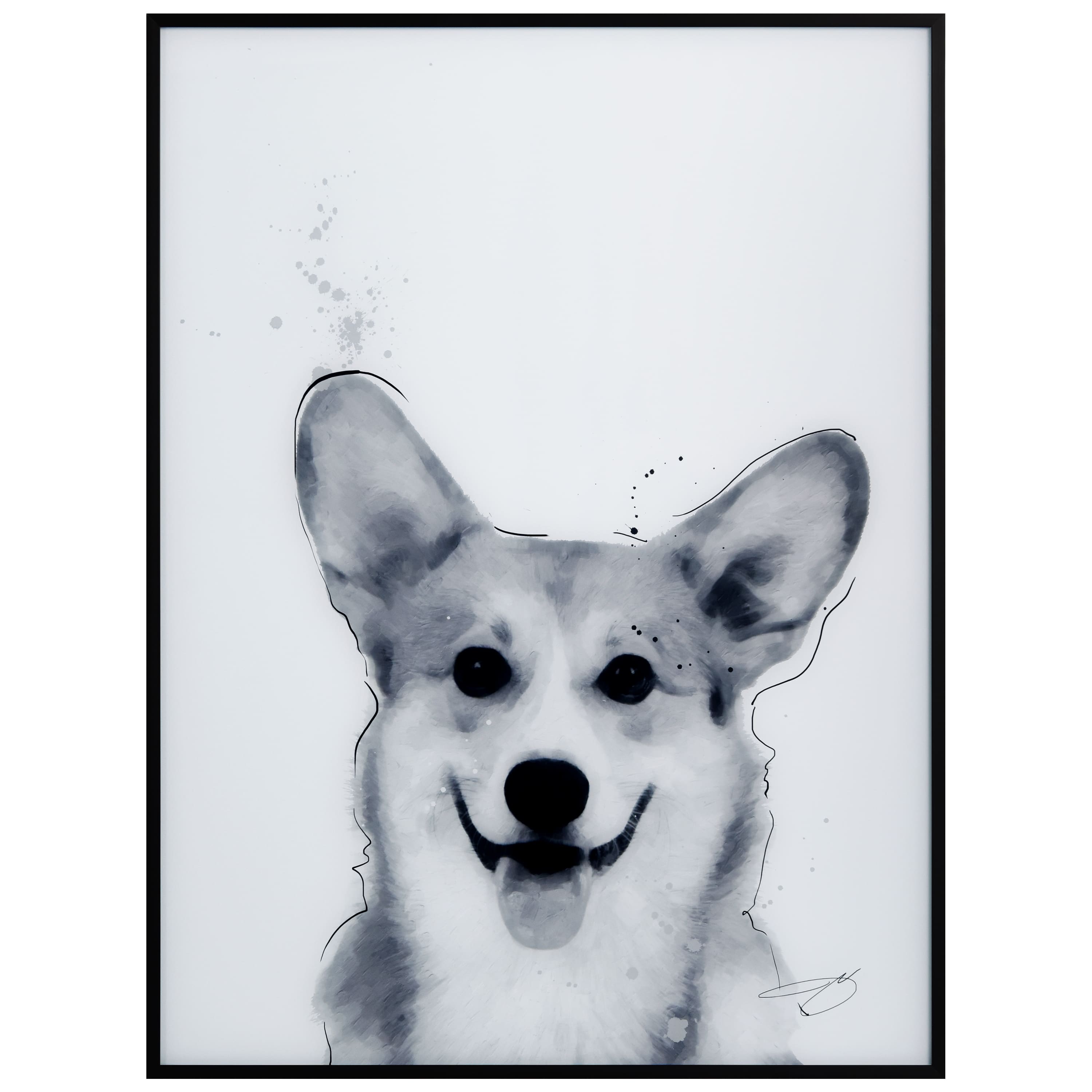 Empire Art Direct 24" x 18" Corgi Black & White Pet Reverse Printed Wall Art Glass Frame