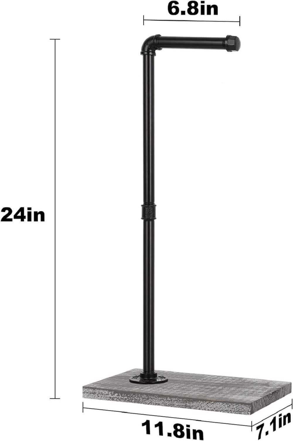 NEX™ Freestanding Iron Pipe Toilet Paper Holder with Solid Wood Base