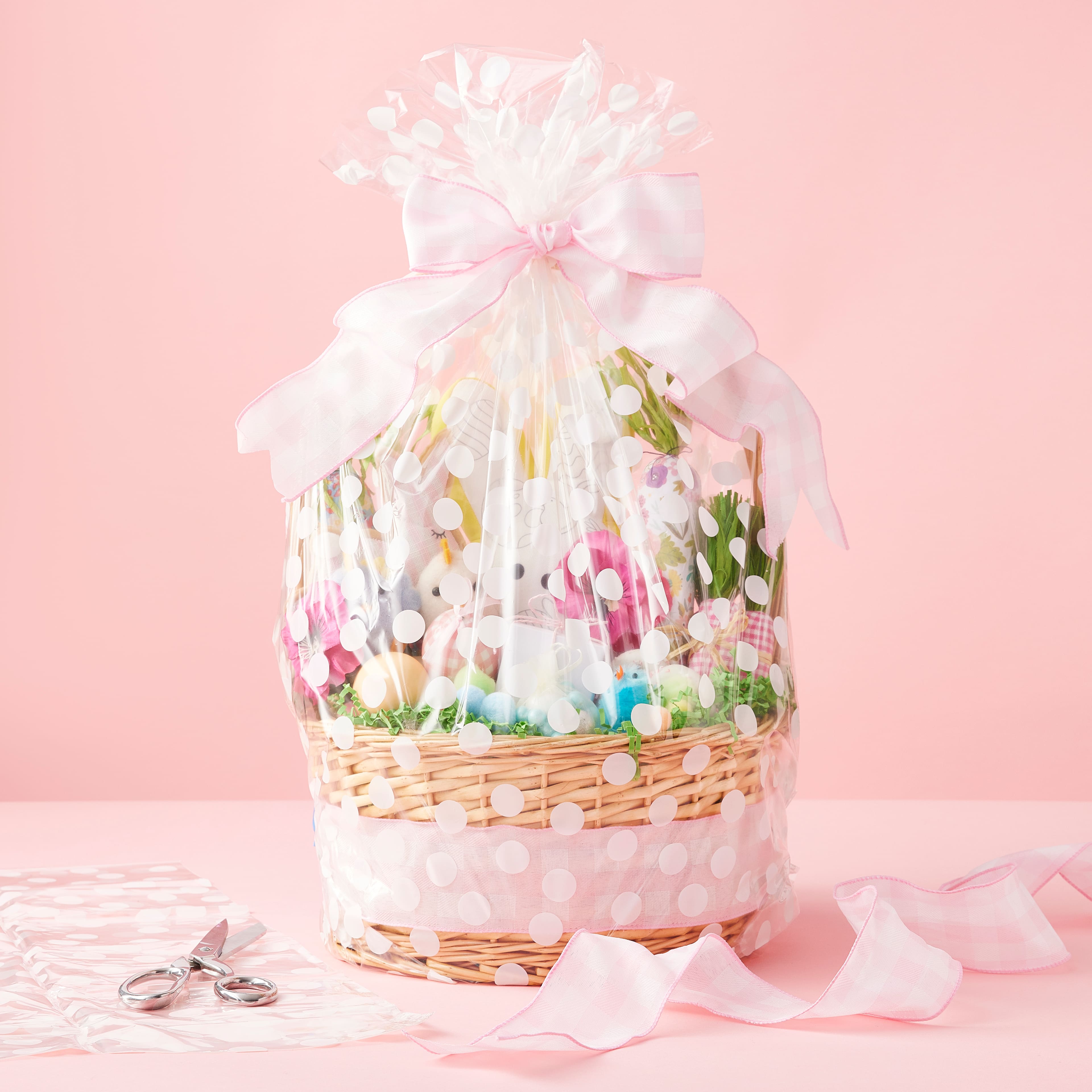 24 Packs: 6 ct. (144 total) 25" White Polka Dot Basket Gift Bags by Celebrate It™