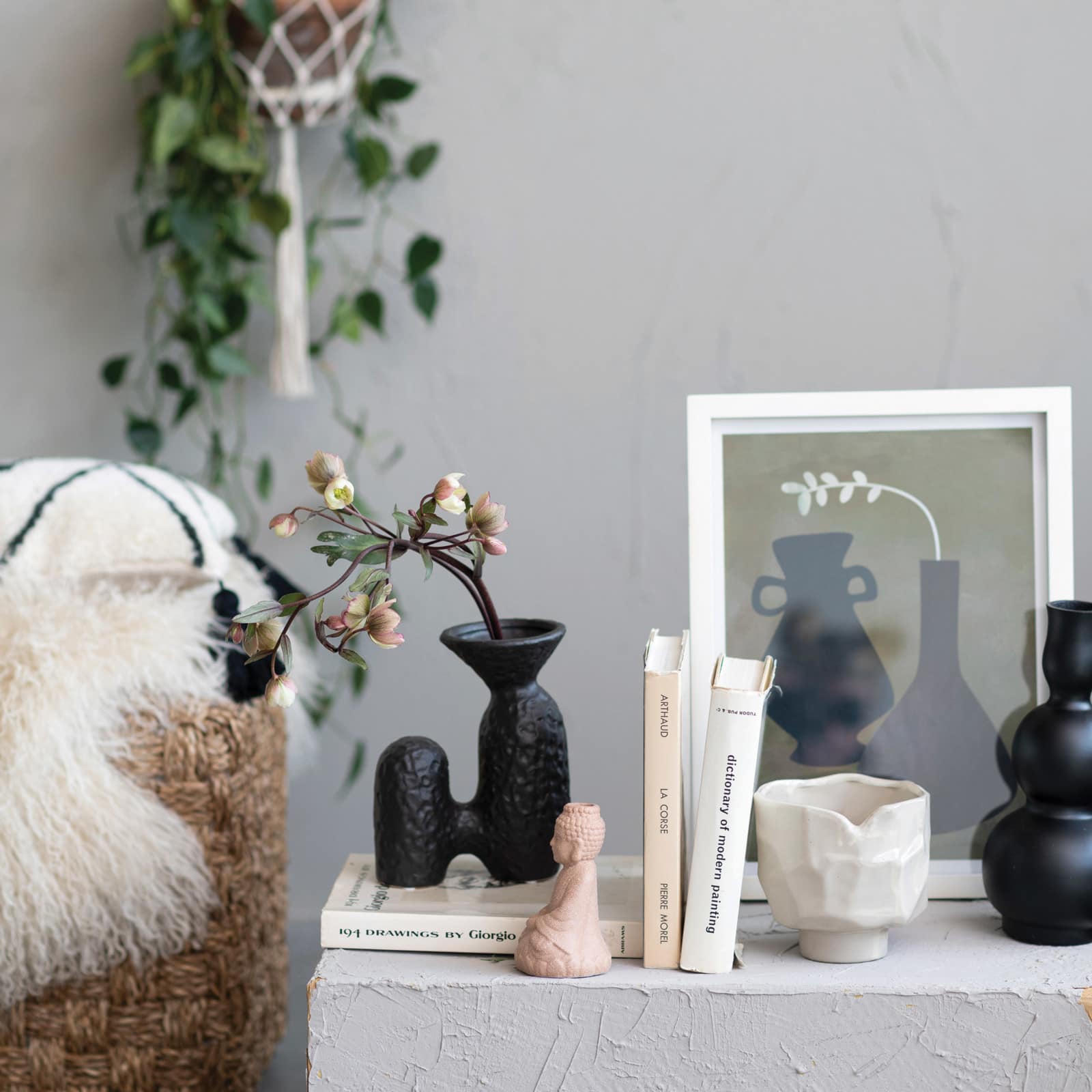 Hello Honey® 8" Matte Black Textured Stoneware Sculptural Vase