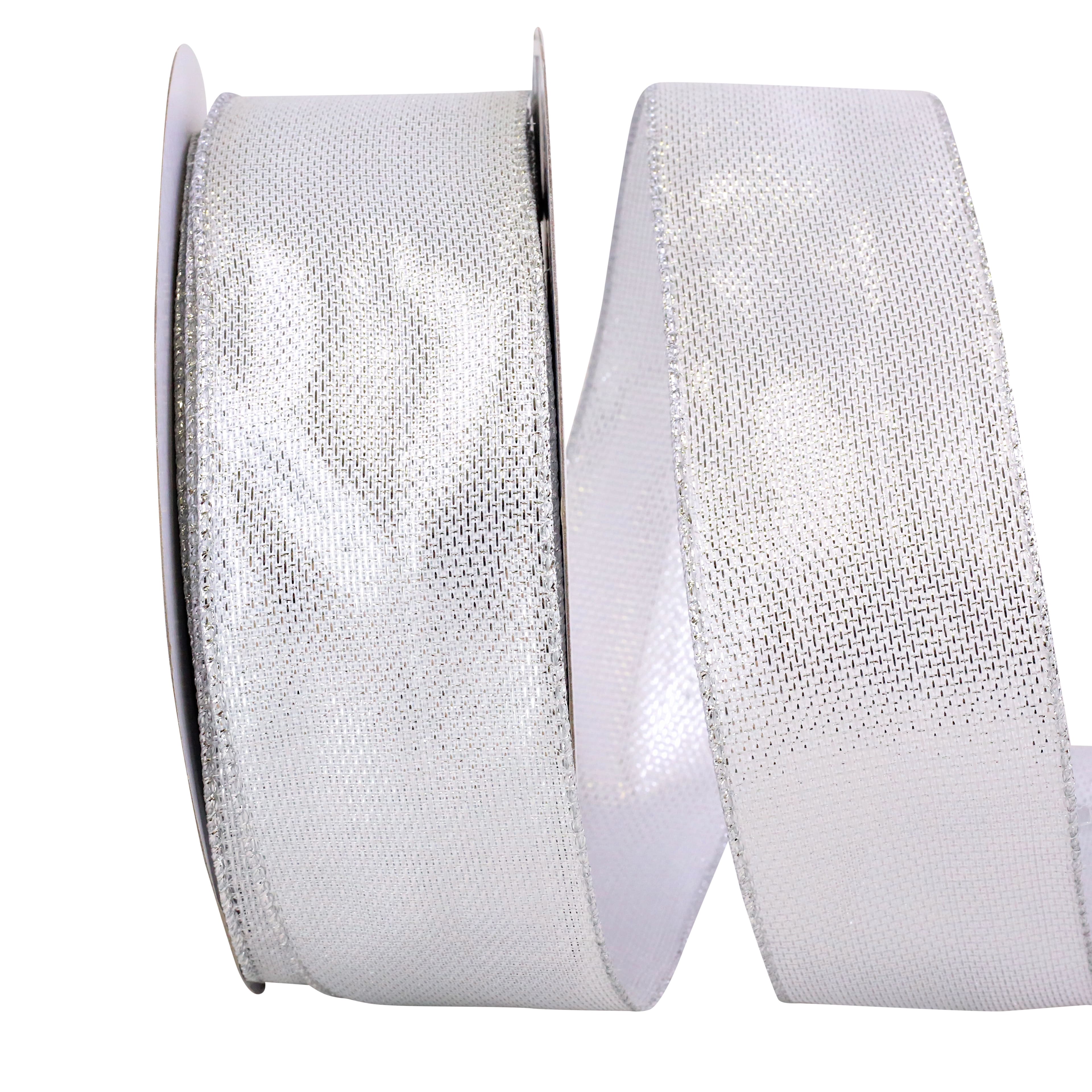 JAM Paper 2.5" x 50 yd. Silver Metallic Tile Link Value Wired Edge Ribbon