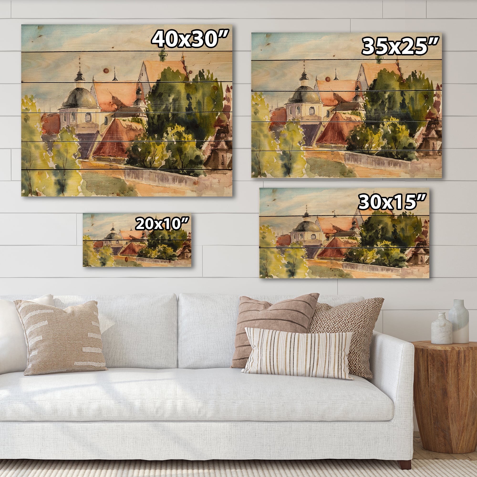 Designart - View of Old Polish City In Nature - Traditional Print on Natural Pine Wood