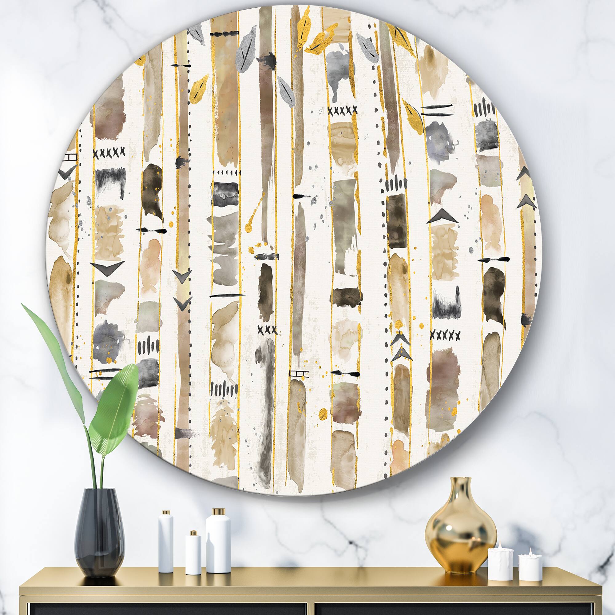 Designart - Abstract Gold Birch Trees I