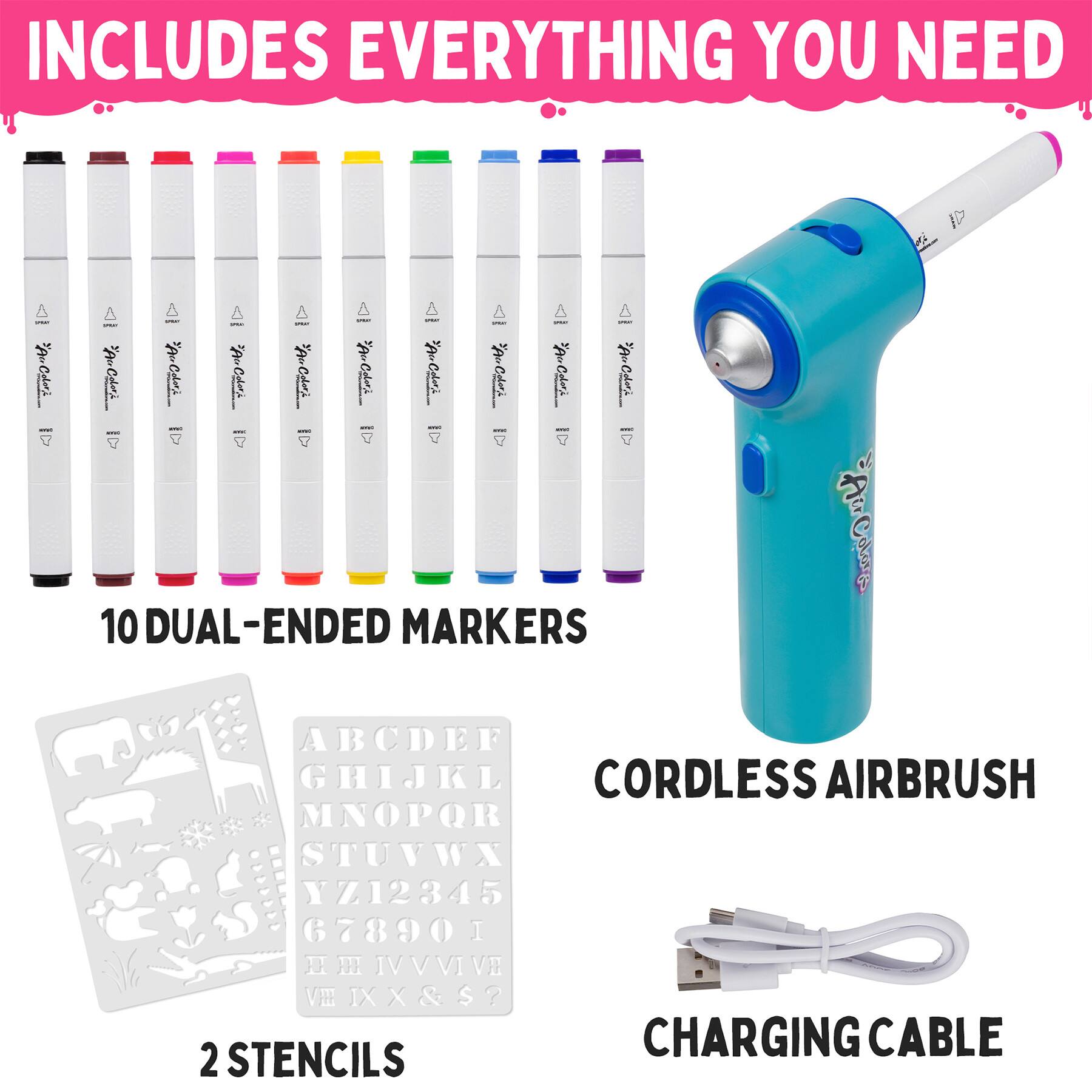 TPG Creations Aircolor Airbrush Kit with Markers & Stencils