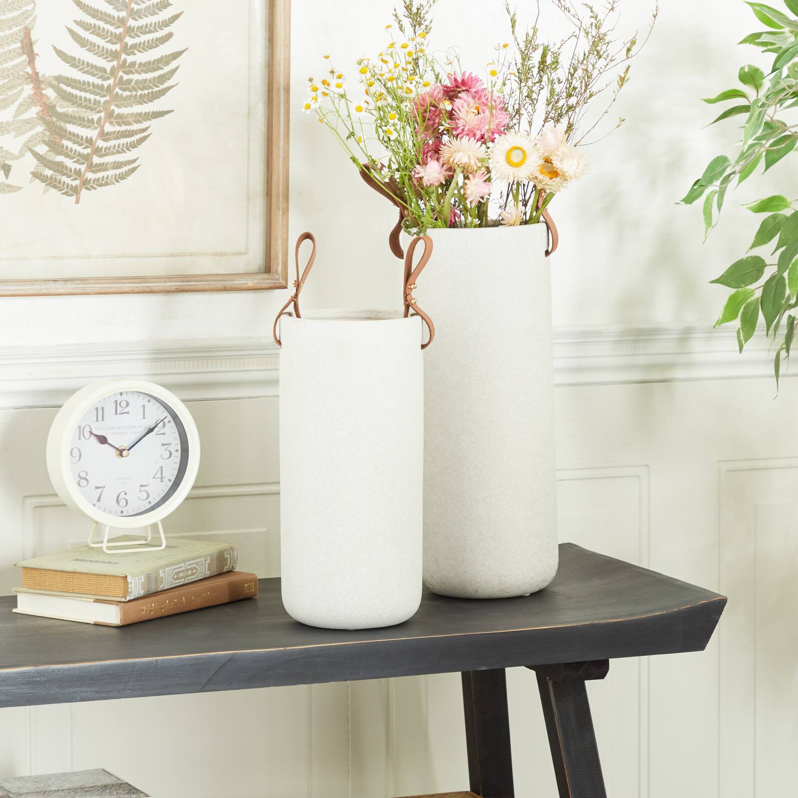 CosmoLiving by Cosmopolitan White Stoneware Contemporary Vase, 15" x 12"