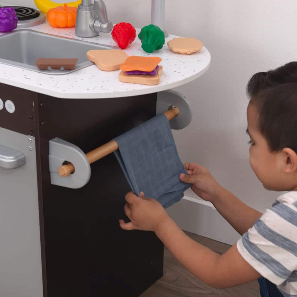KidKraft Uptown Espresso Wooden Play Kitchen & Play Food Accessories Set