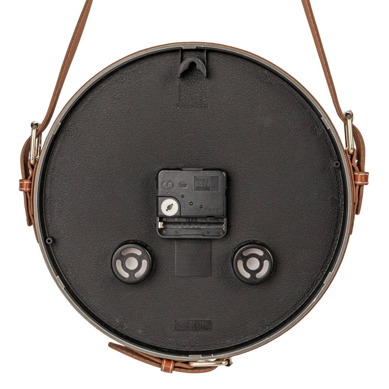 Hello Honey® White & Brown Plastic Hanging Wall Clock with Leather Strap