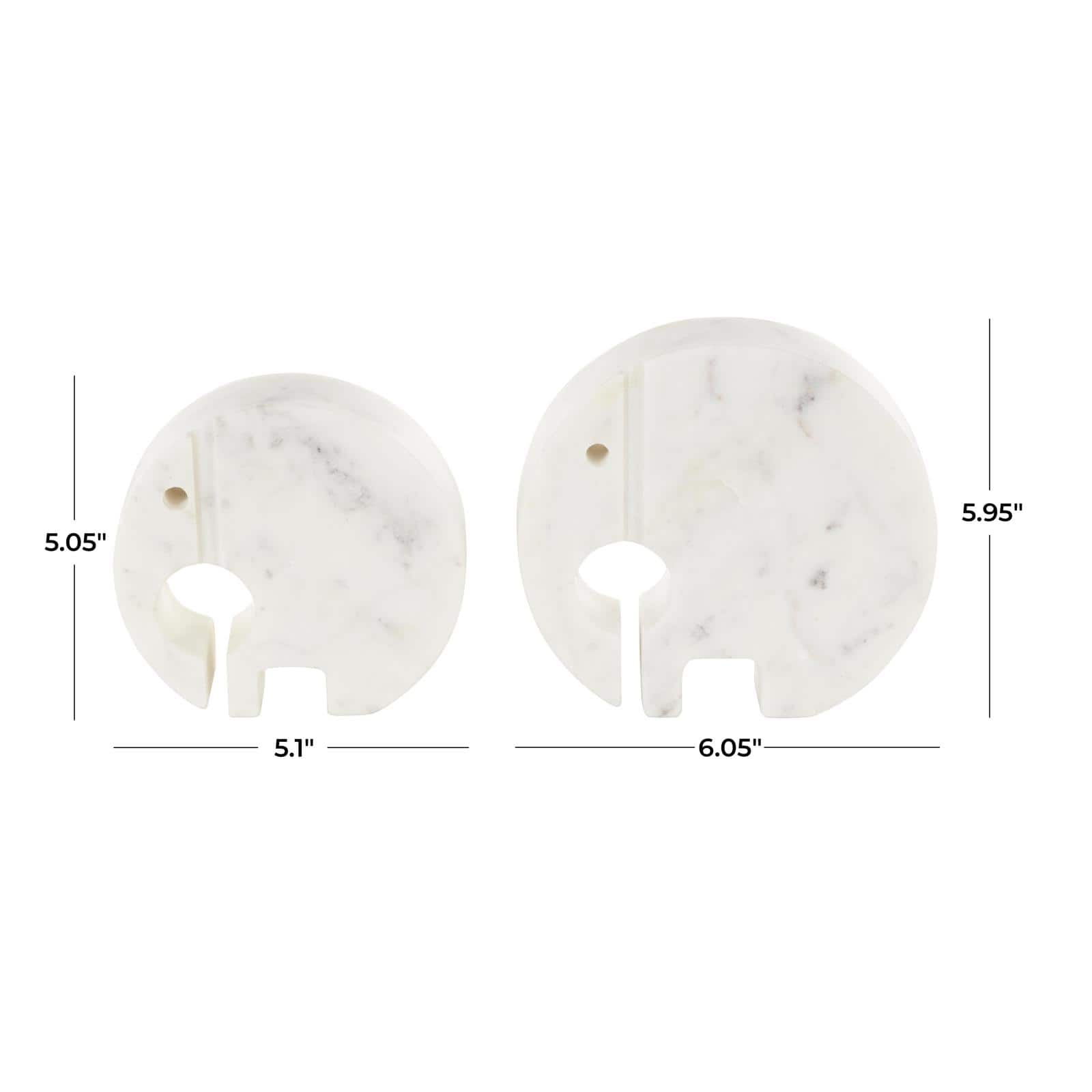White & Gray Circular Abstract Marble Elephant Sculpture Set