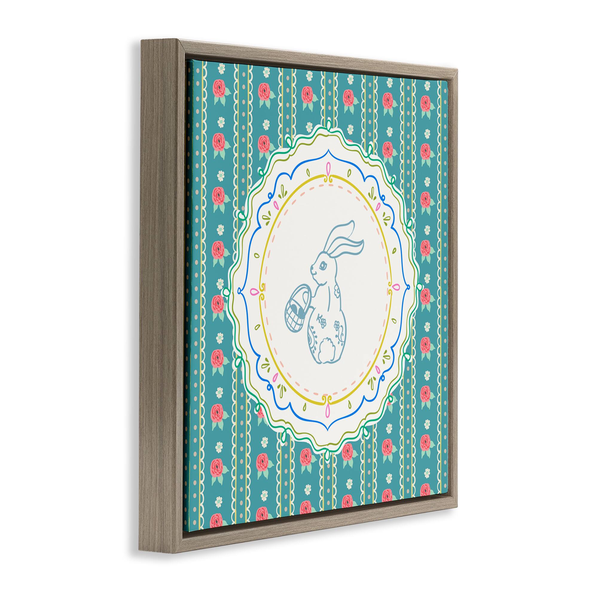 Stupell Industries Flower Stripes Pattern Bunny Floating Frame Wall Art