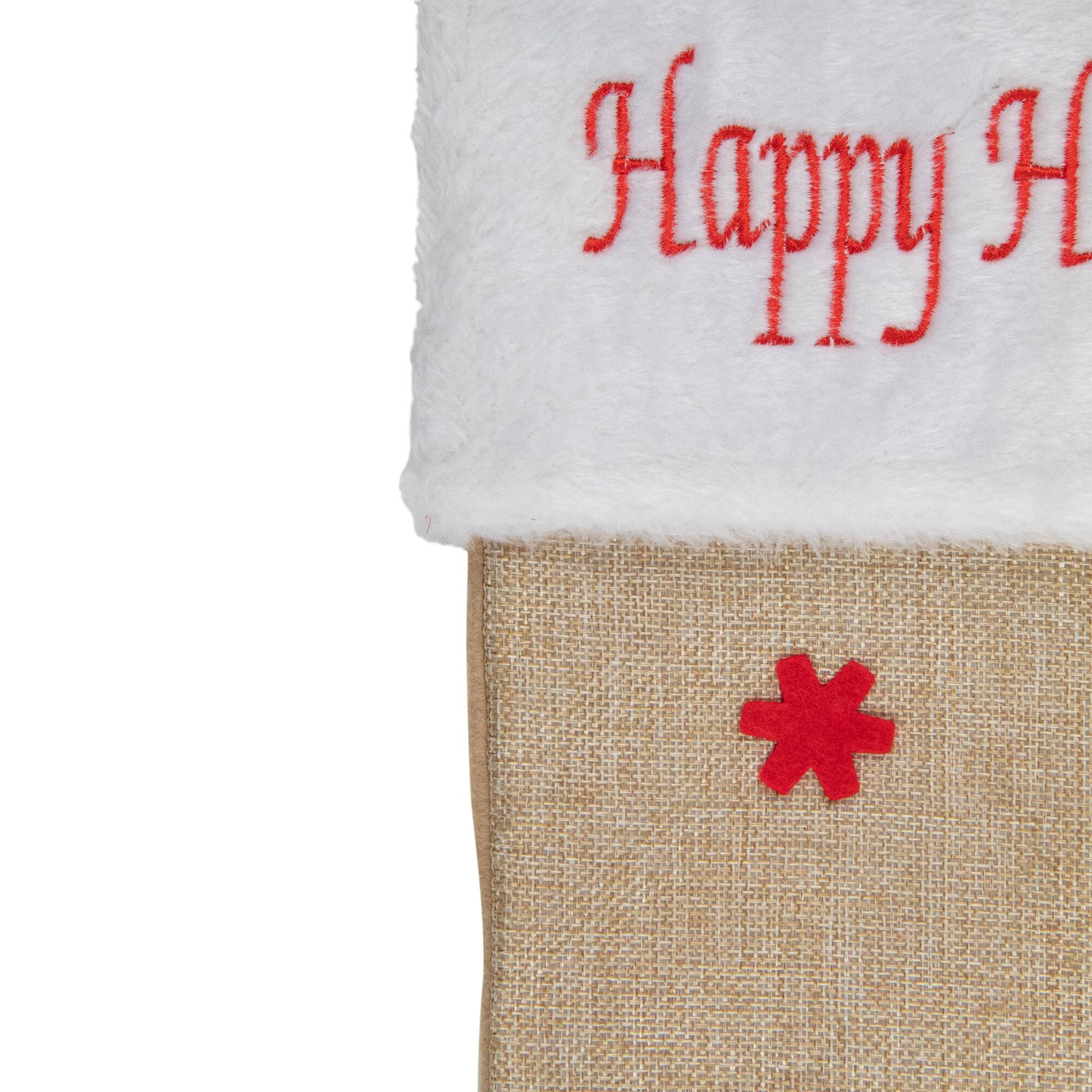 19" Beige & Red Burlap Happy Holidays Forest Trees Christmas Stocking