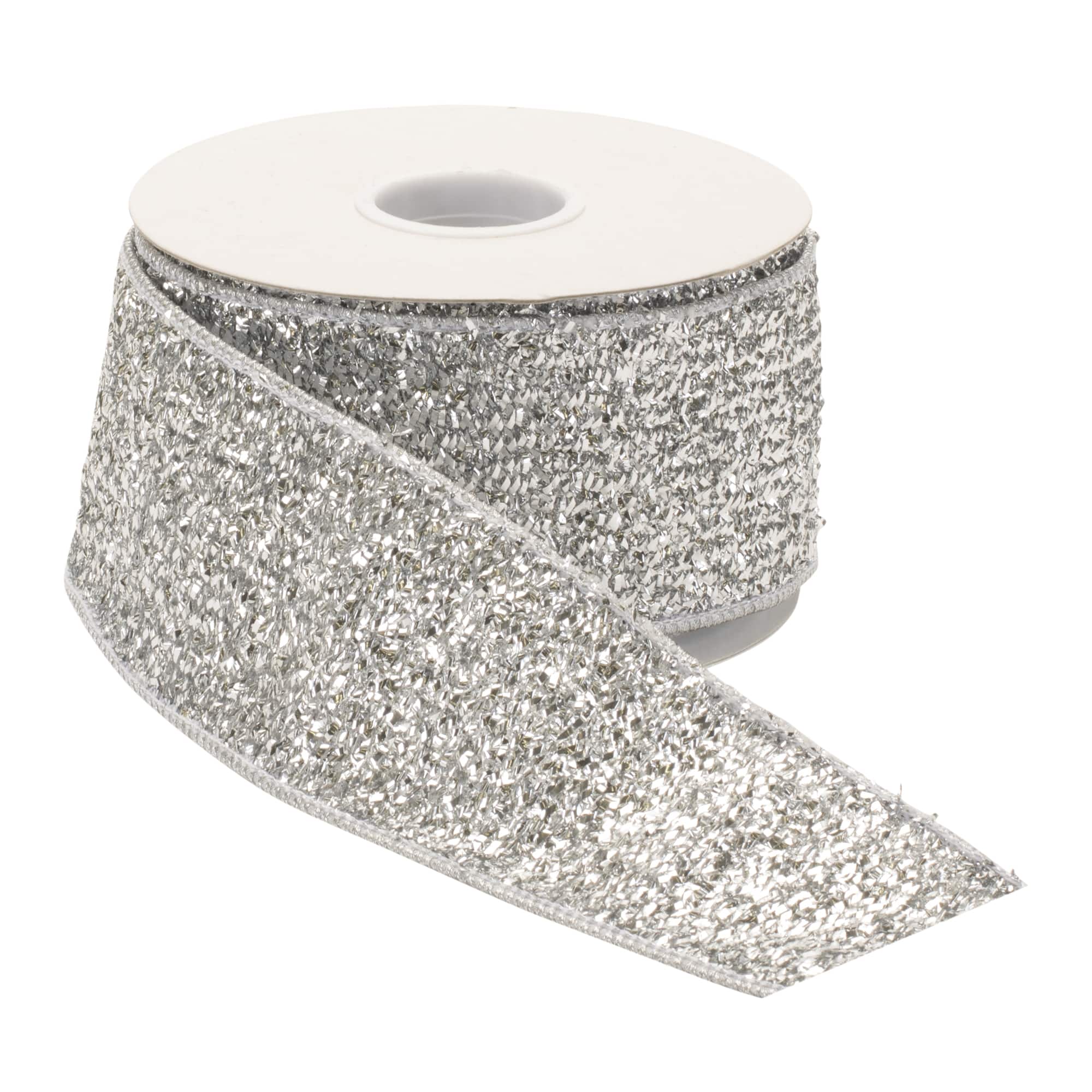 Melrose 2.5" x 10yd. Silver Glitter Wired Ribbon
