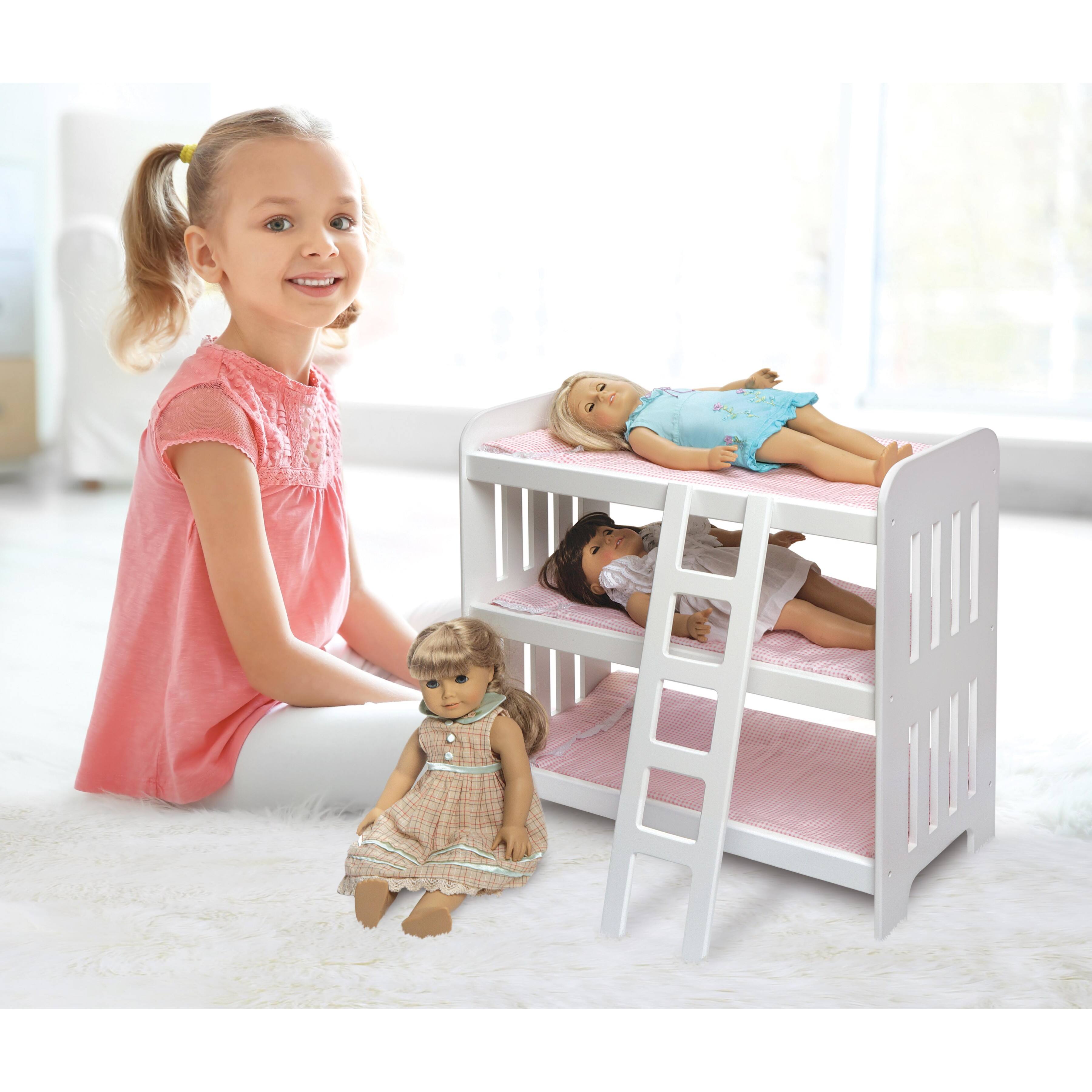 Badger Basket Pink Gingham Triple Doll Bunk Bed with Ladder & Bedding