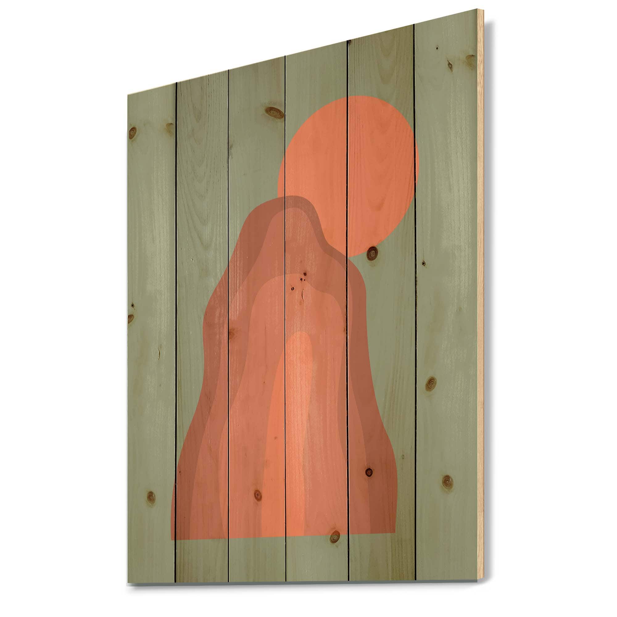 Designart - Pink Sunset Mountain Landscape - Modern Print on Natural Pine Wood