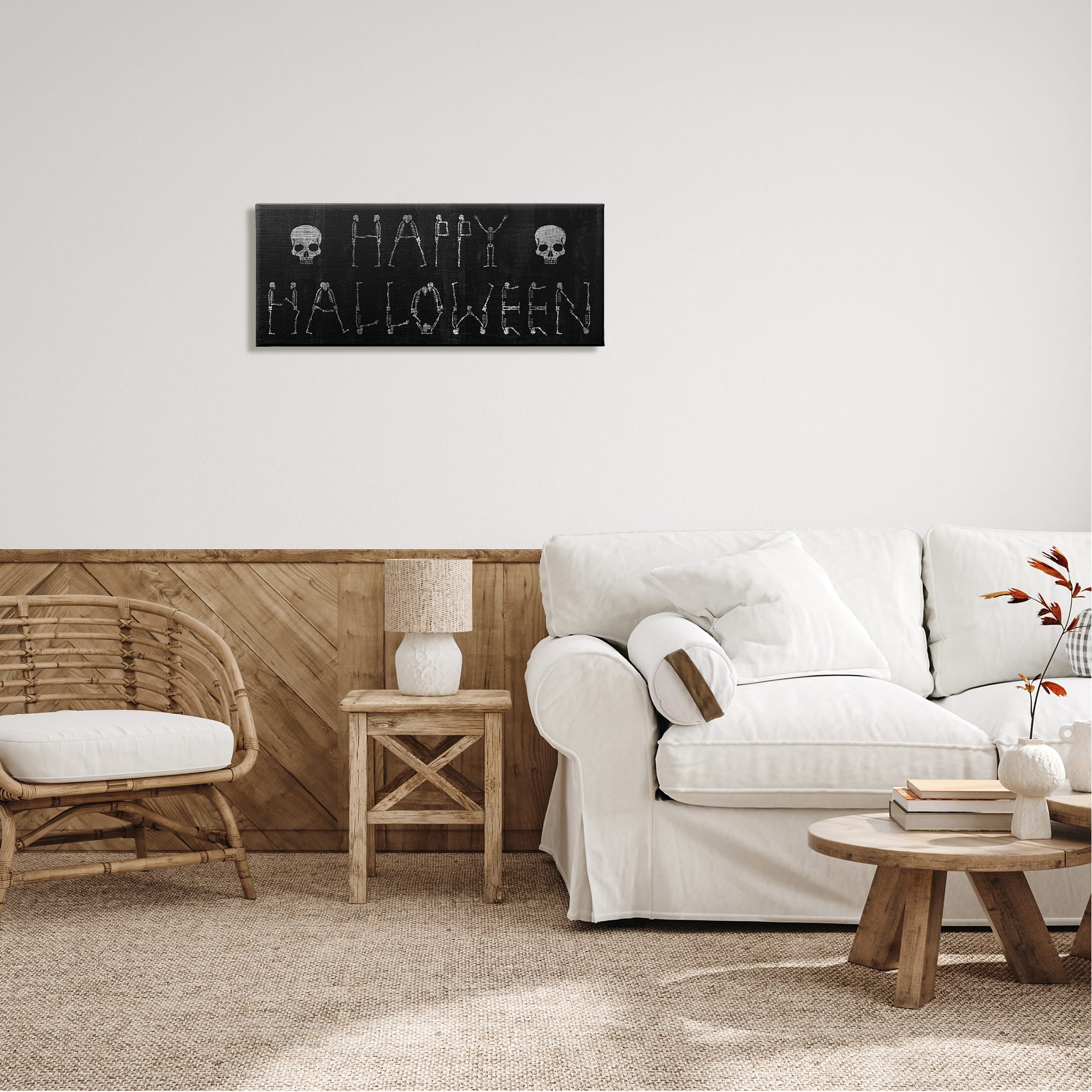 Stupell Industries Happy Halloween Skeleton Letters Canvas Wall Art