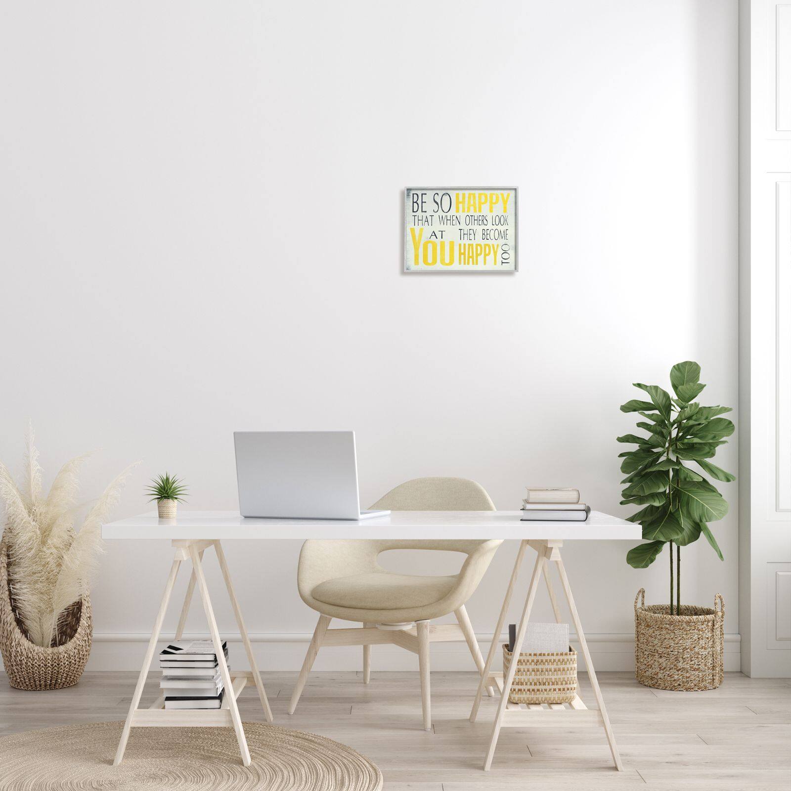 Stupell Industries Be So Happy Typography Framed Giclee Texturized Art Framed Wall Art