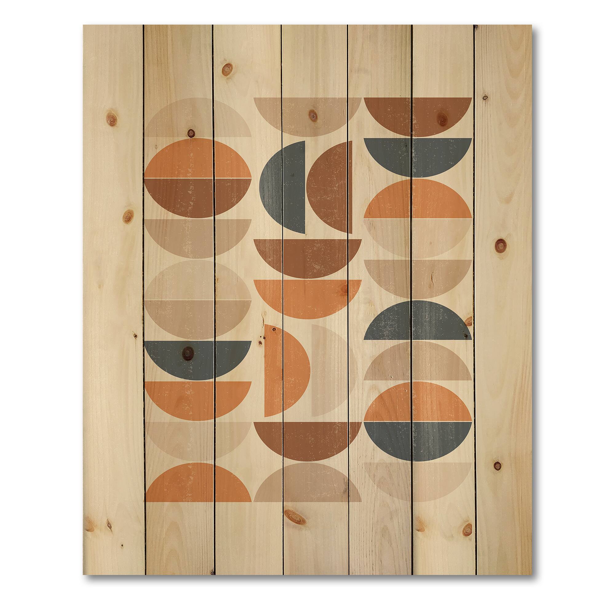Designart - Abstract Sun and Moon S In Blue and Orange - Modern Print on Natural Pine Wood