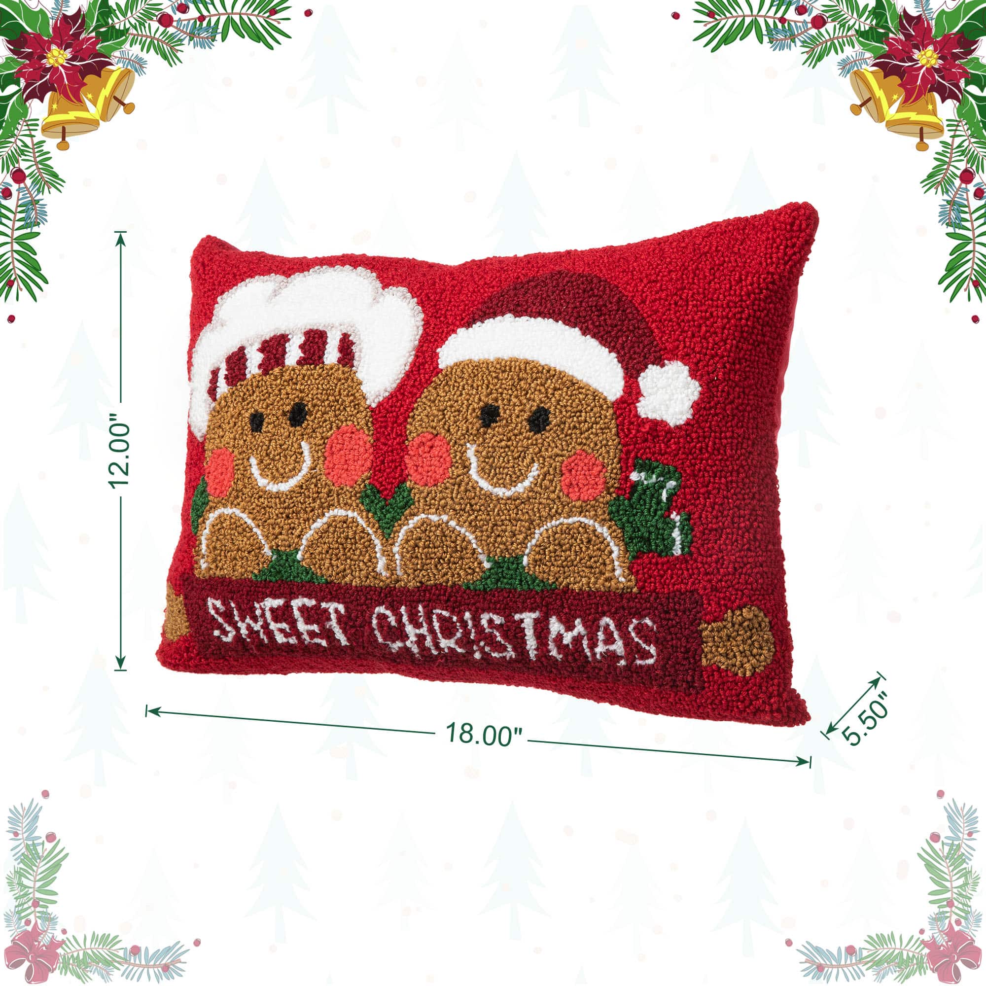 Glitzhome® 18" Hooked Gingerbread Boy & Girl Pillow