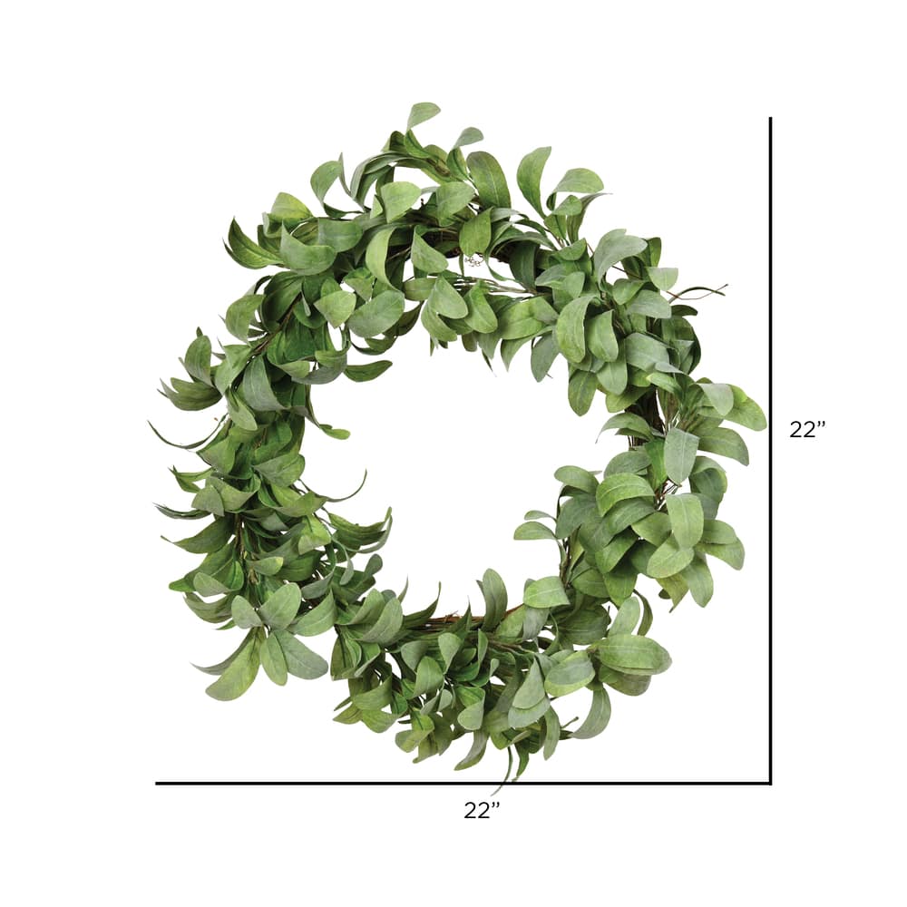 22" Green Lamb Ear Leaves Wreath
