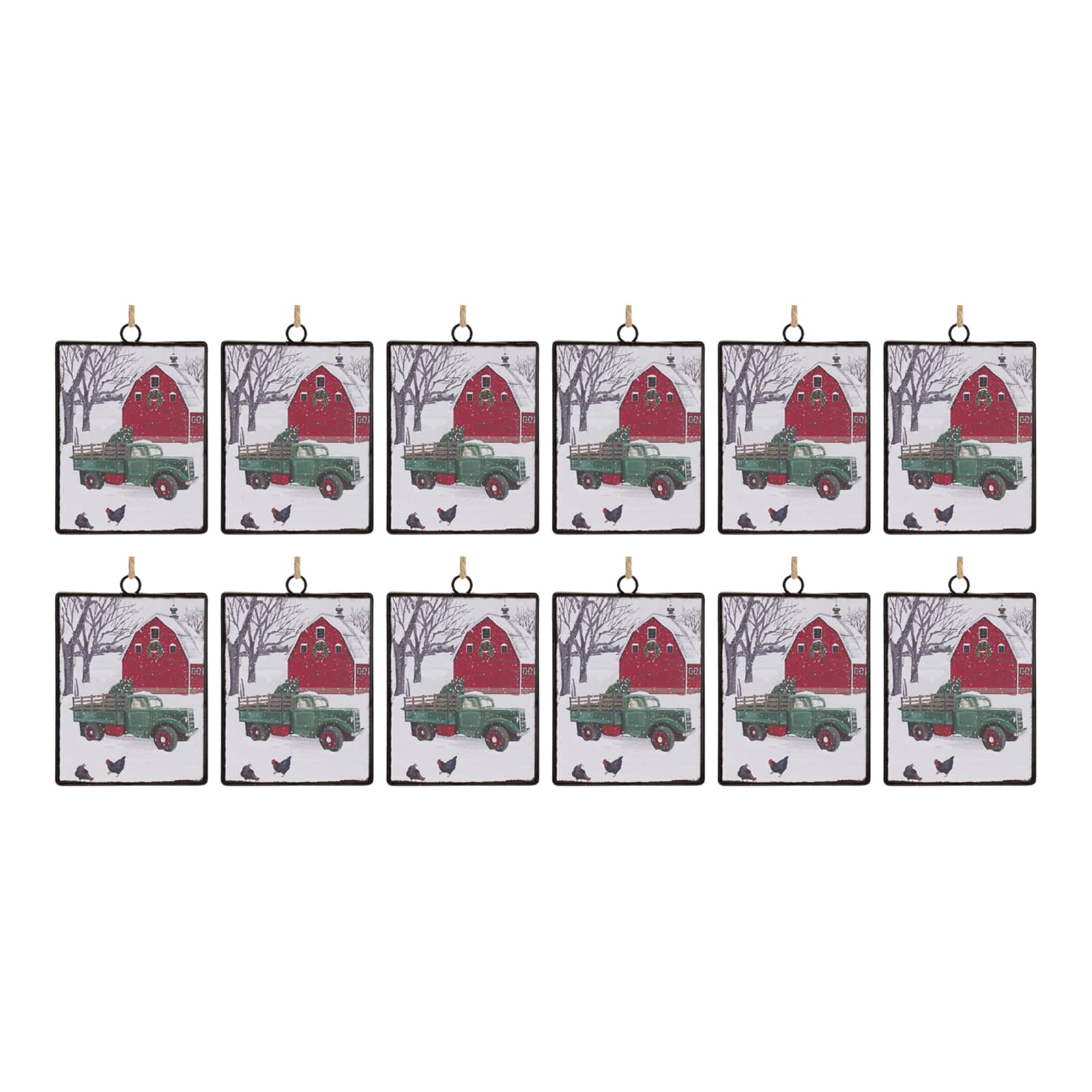 12ct. Glass Truck & Barn Ornament