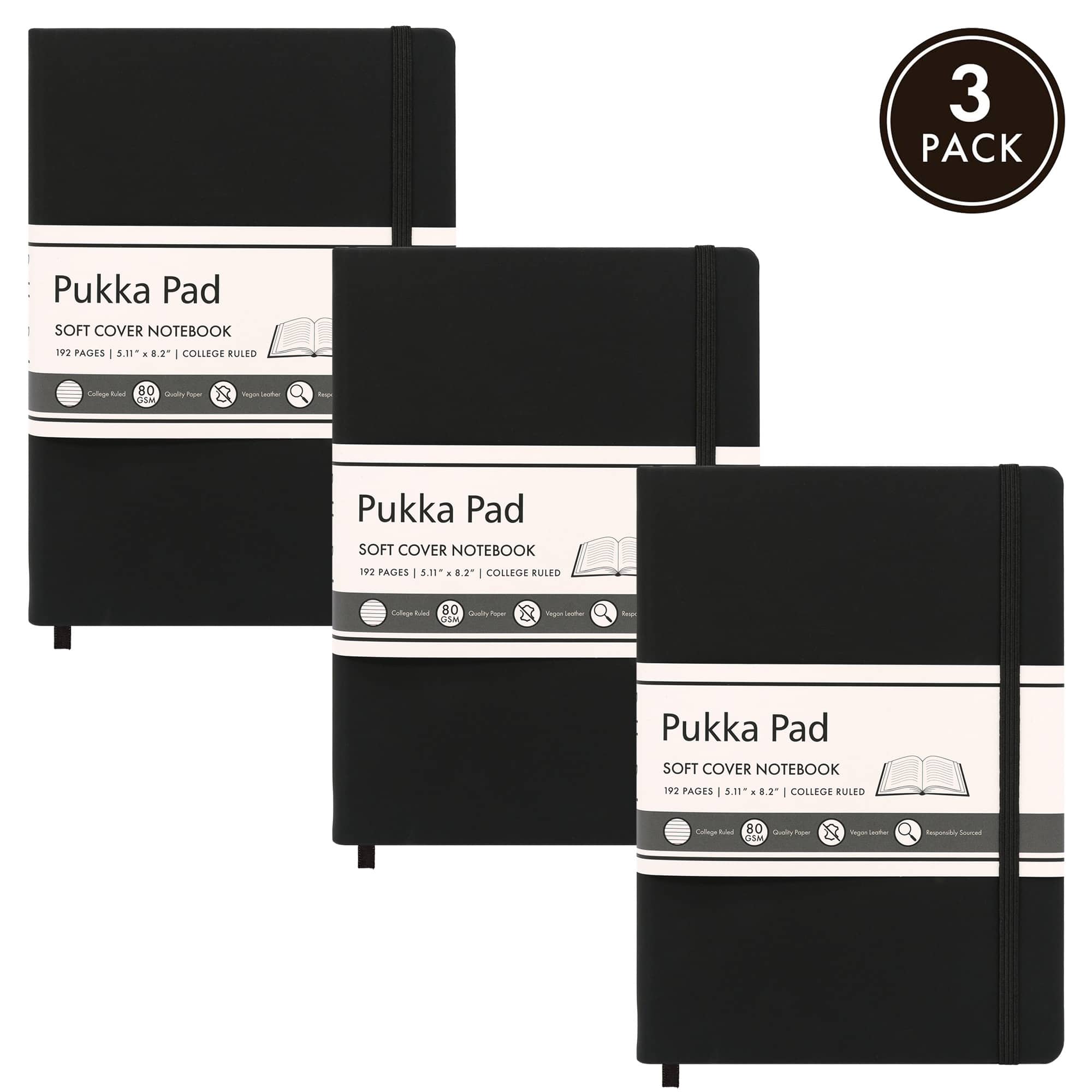 Pukka Pads Black A5 Soft Cover College Ruled Books, 3ct.