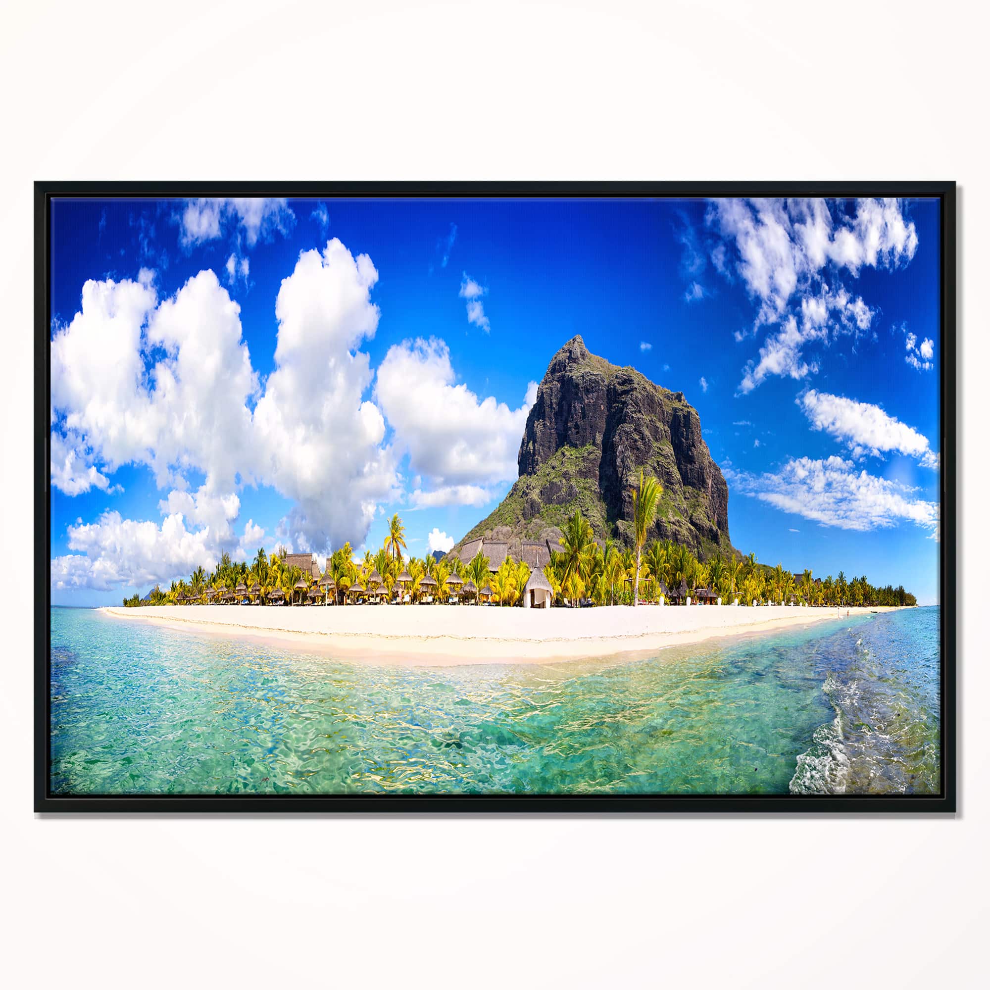 Designart - Mauritius Beach Panorama - Photography Canvas Art Print in Black Frame