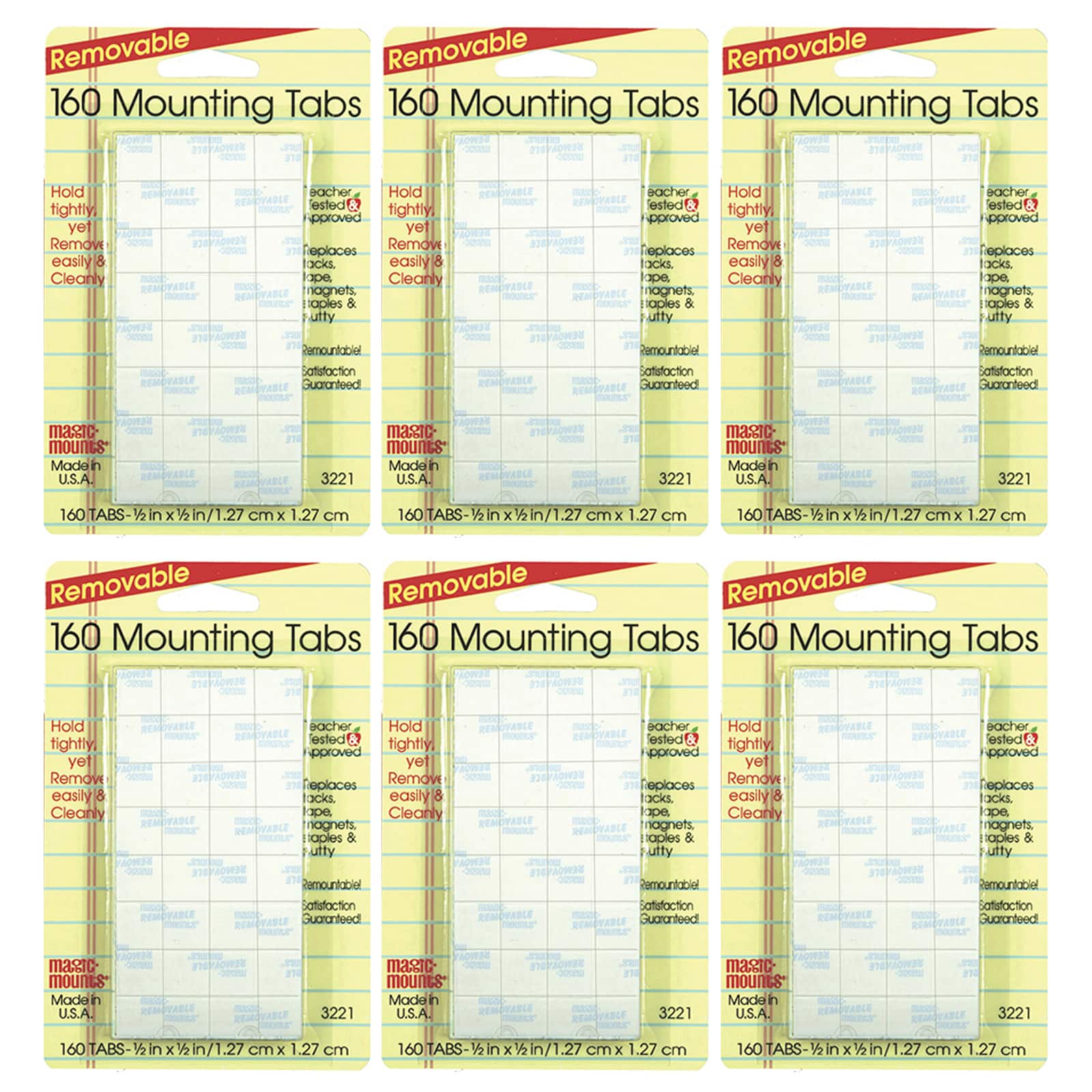 Magic Mounts® 0.5" x 0.5" Removable Mounting Tabs, 6 Packs of 160