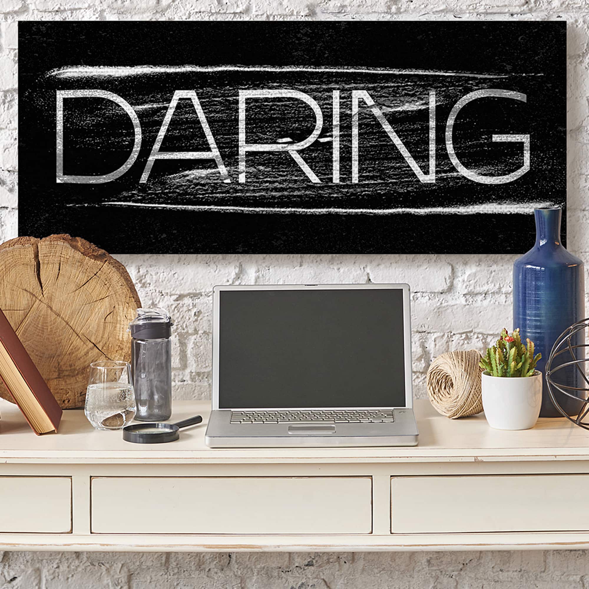 Stupell Industries Bold Daring Text Black White Paint Stroke Inspired Canvas Wall Art