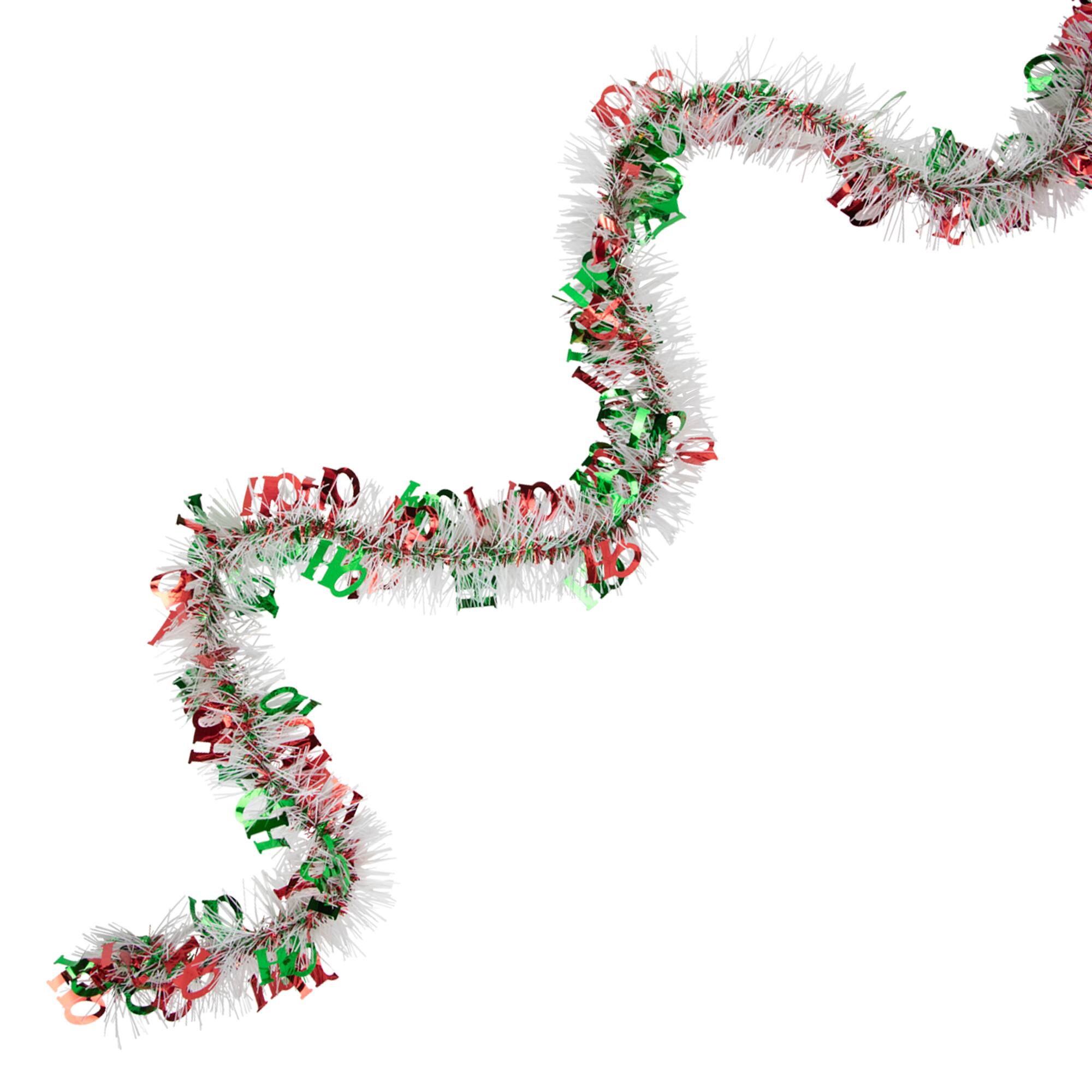 50ft. White, Red & Green Christmas HO HO HO Wrapped Tinsel Garland