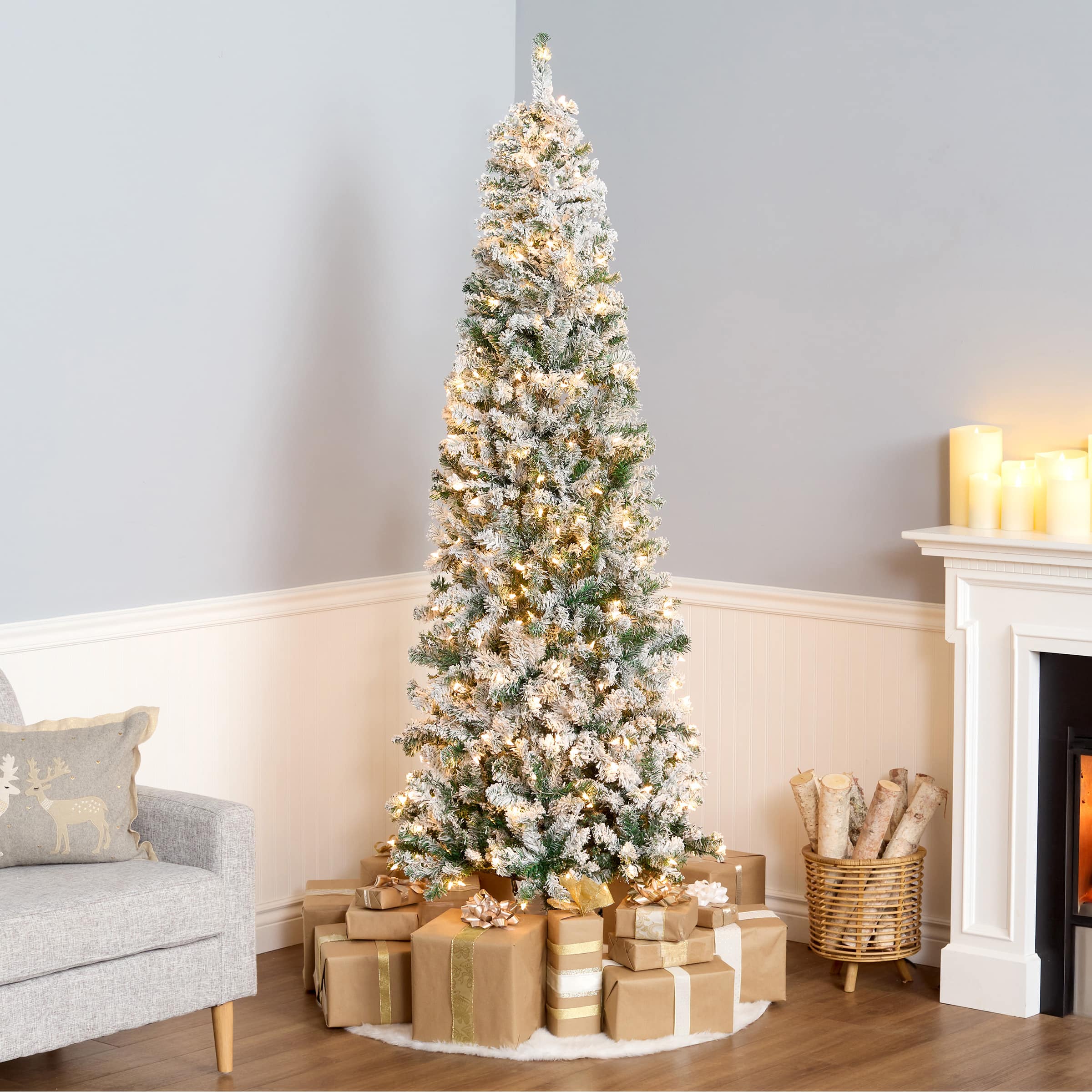 7.5ft. Pre-Lit Acacia Medium Flocked Artificial Christmas Tree, Clear Lights