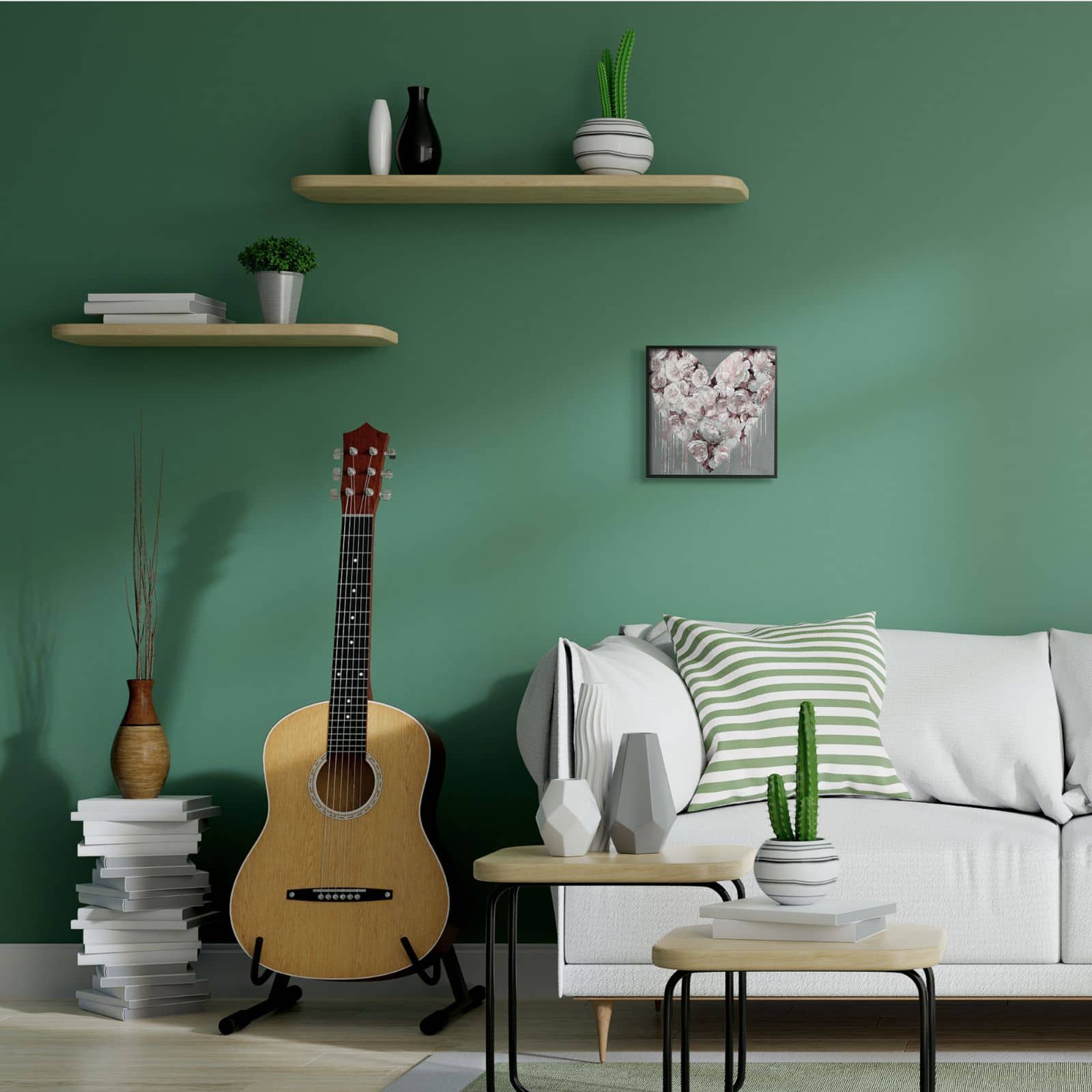 Stupell Industries Pink Rose Heart over Grey with Paint Drip Black Framed Wall Art