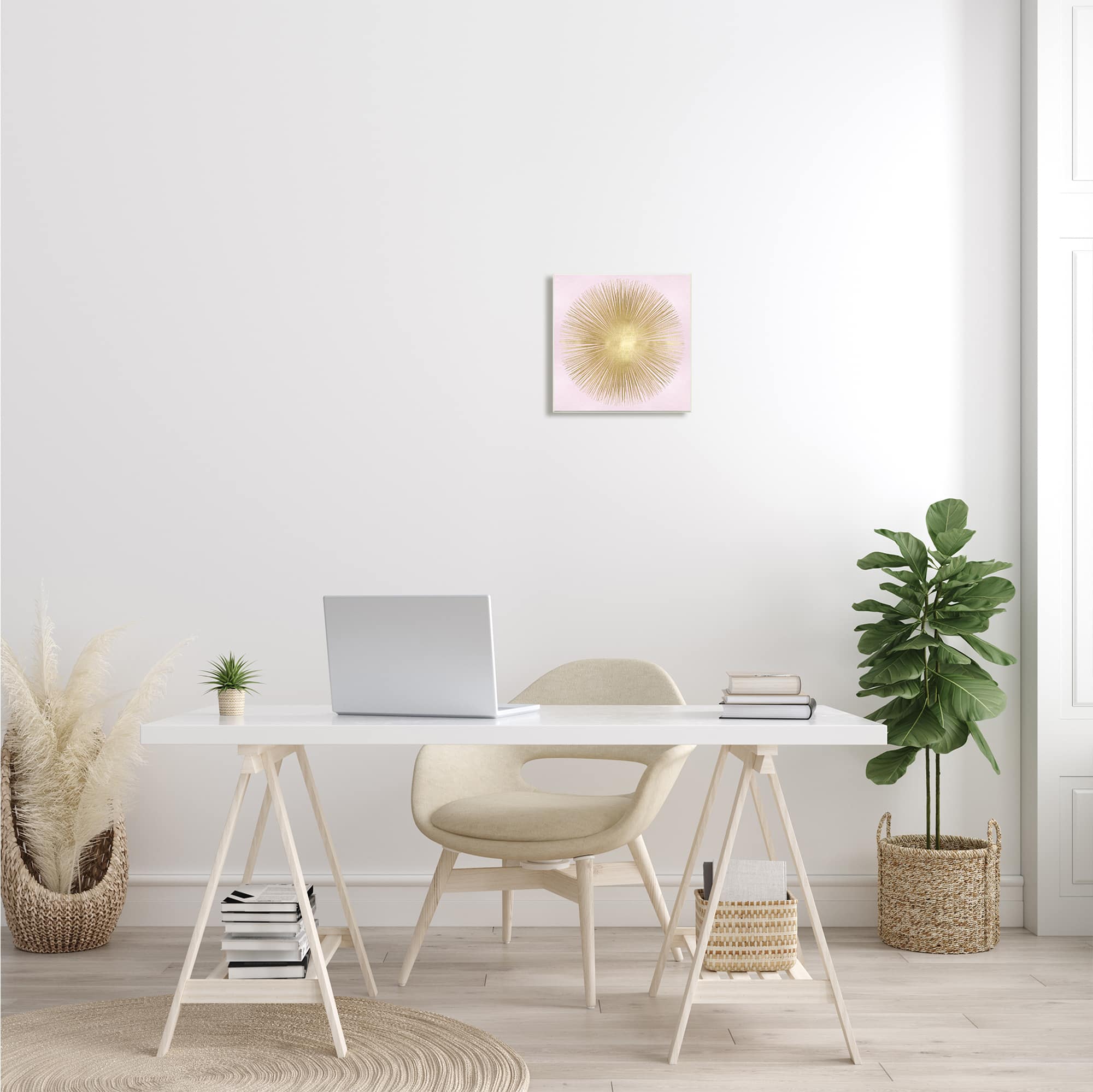 Stupell Industries Minimal Abstract Glam Sunburst Lines Over Pink,12" x 12"
