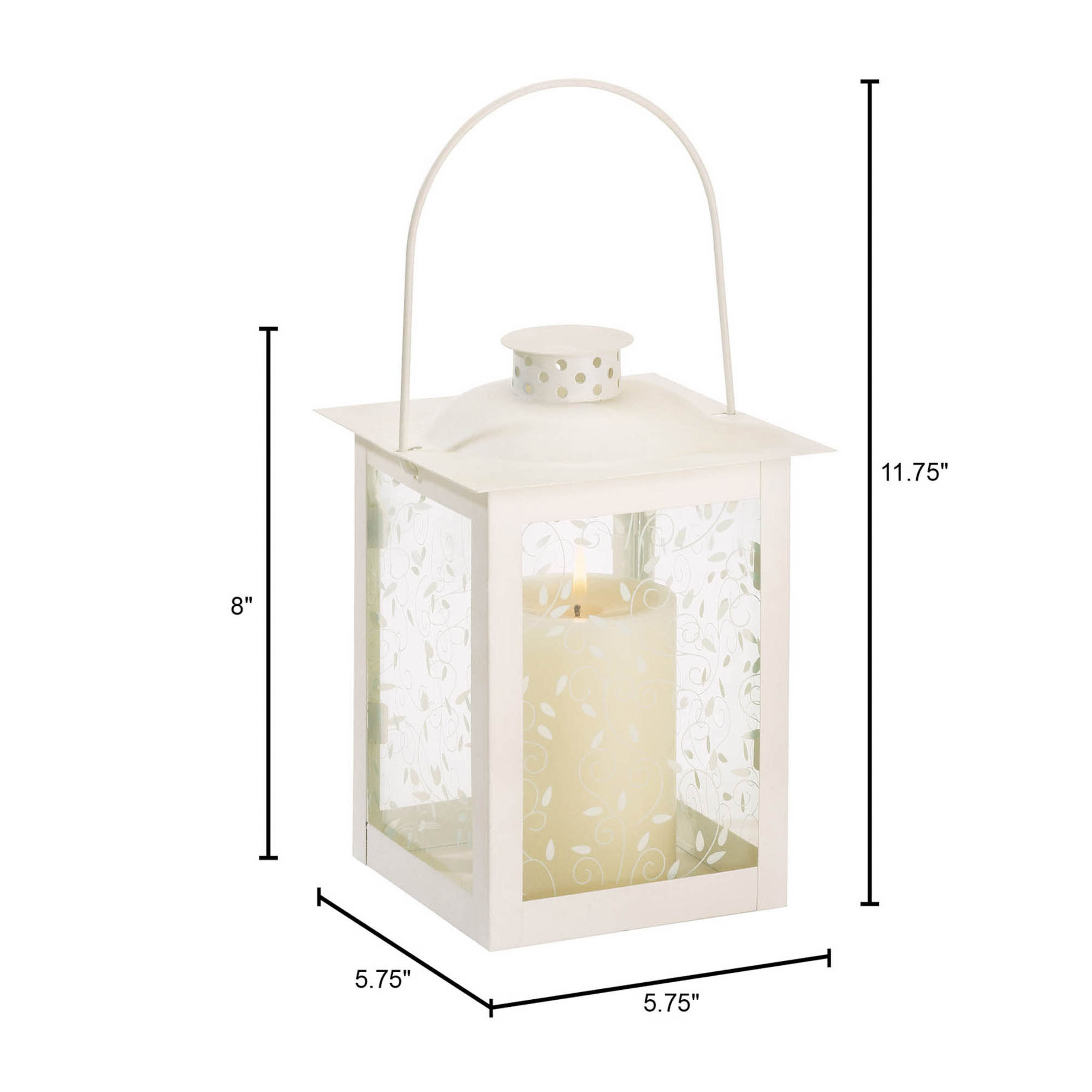 8" Large White Square Candle Lantern with Leaves