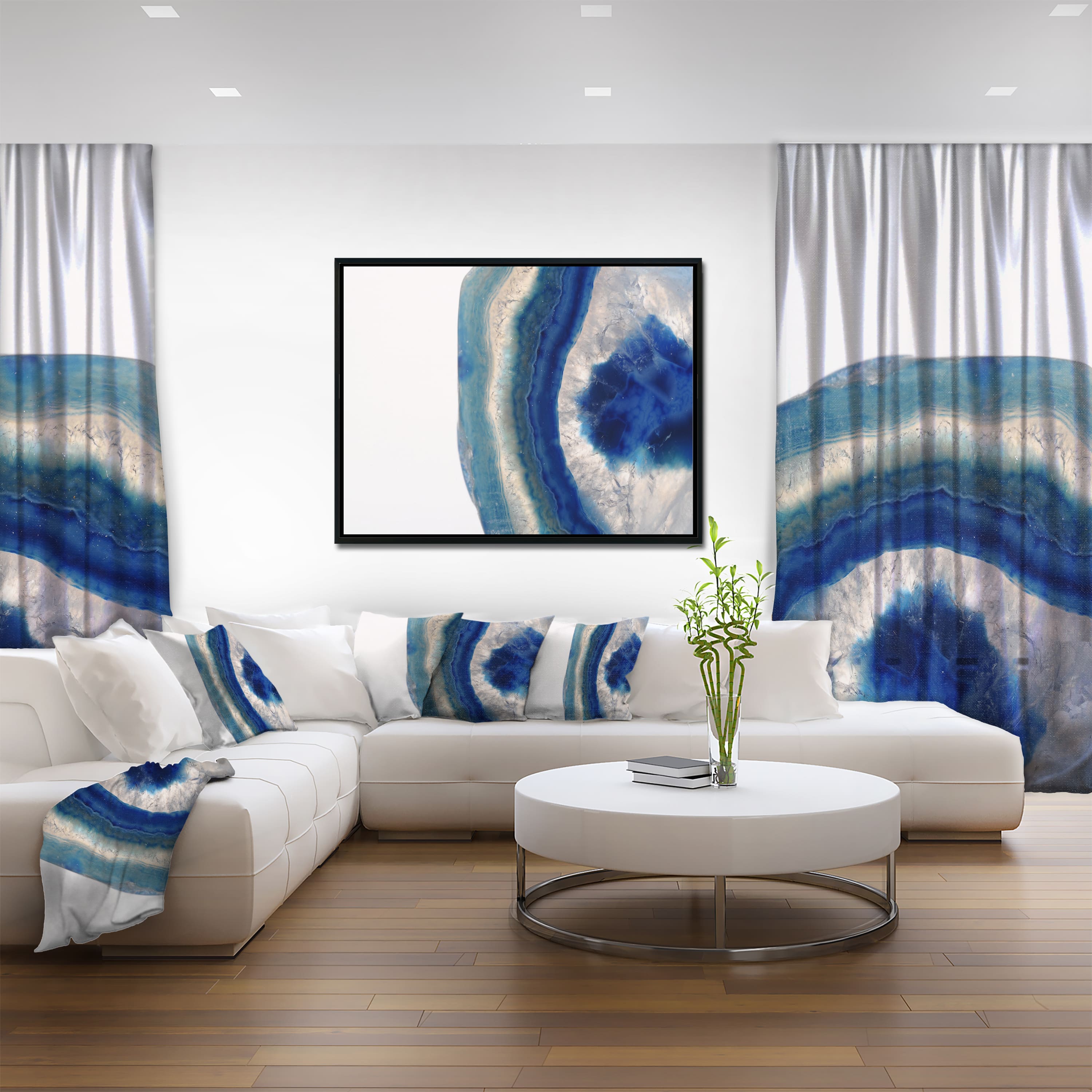 Designart - Macro of Blue Agate Stone - Abstract Framed Canvas Wall Art Print