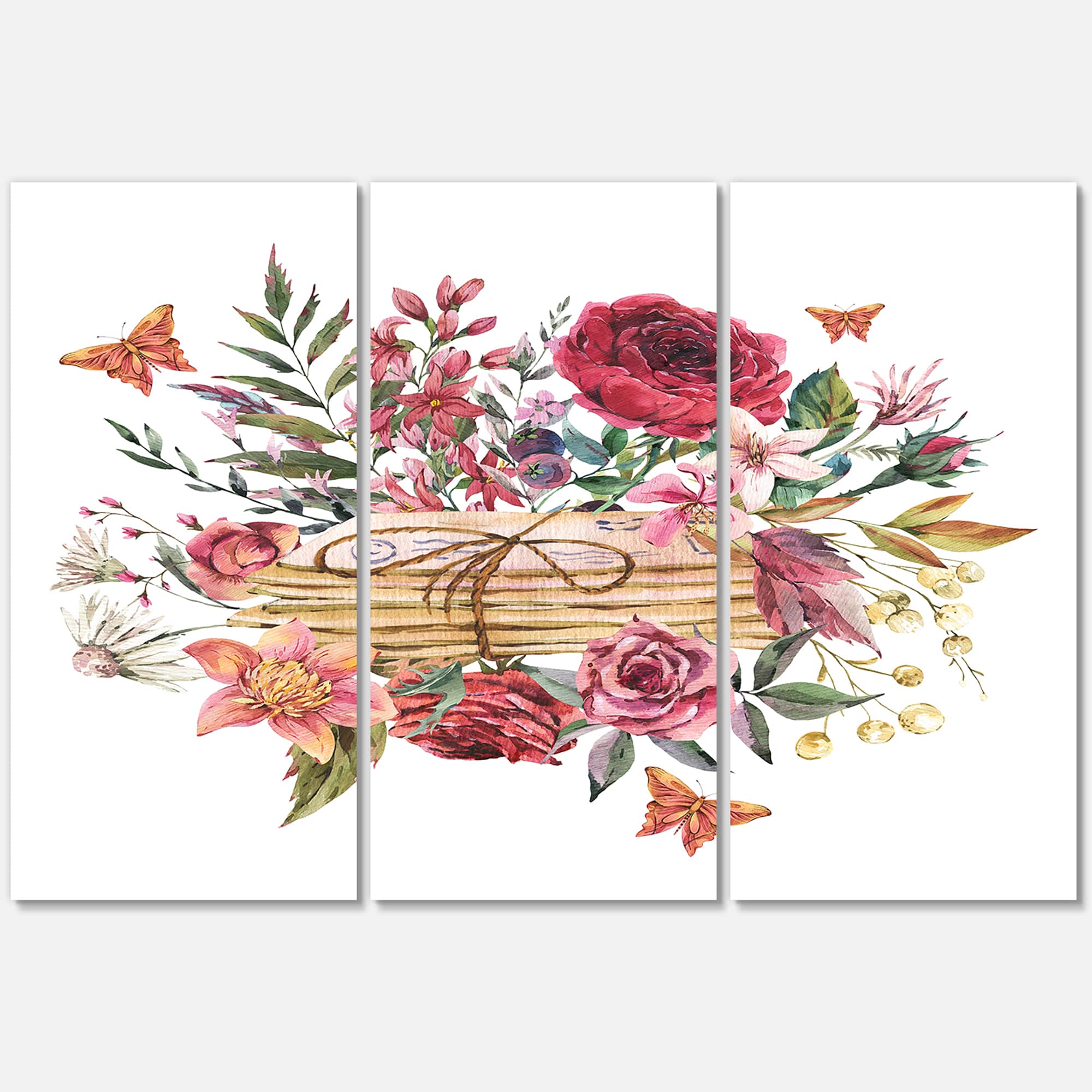 Designart - Vintage Old Letters With Wildflowers - Farmhouse Canvas Wall Art Print