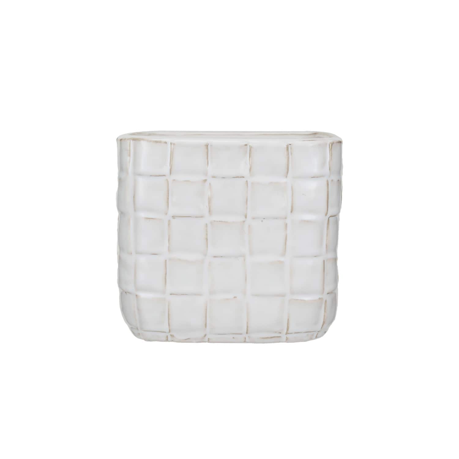 Hello Honey® 6.25" White Debossed Woven Grid Patterned Stoneware Planter
