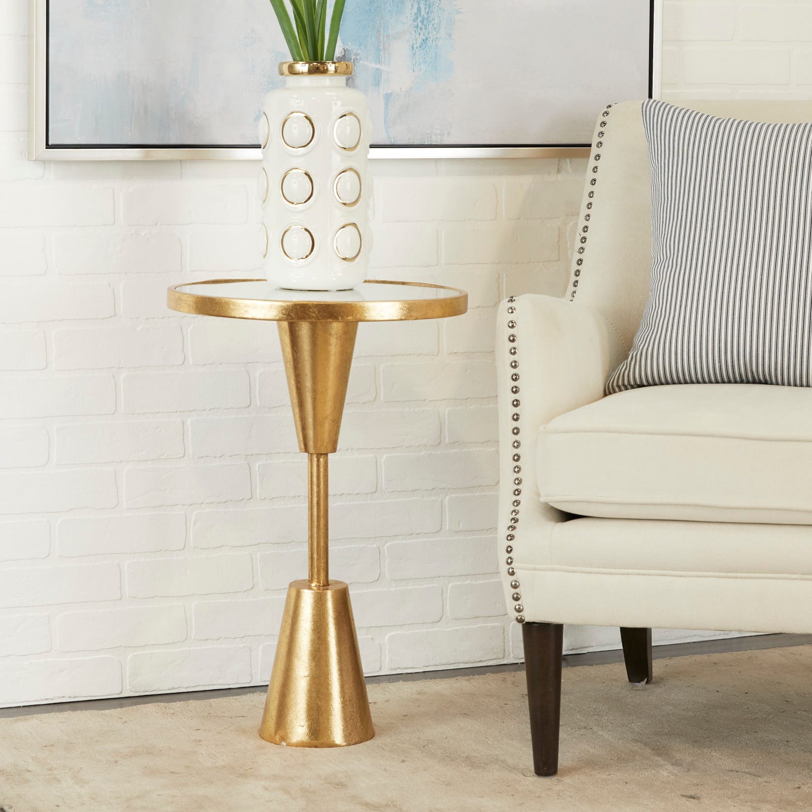Gold Metal Contemporary Accent Table, 16" x 16" x 24"
