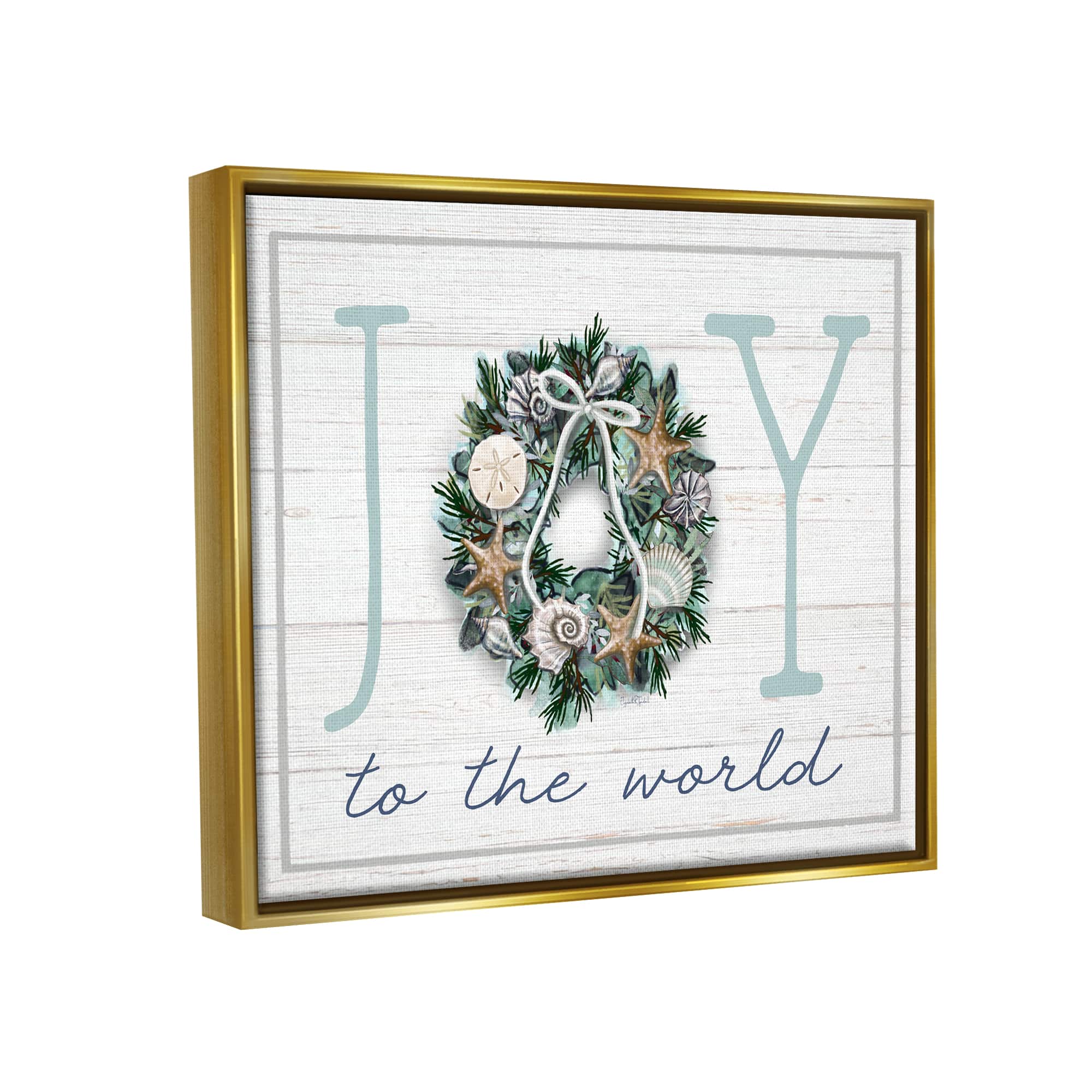 Stupell Industries Joy To The World Nautical Wreath Framed Floater Canvas Wall Art