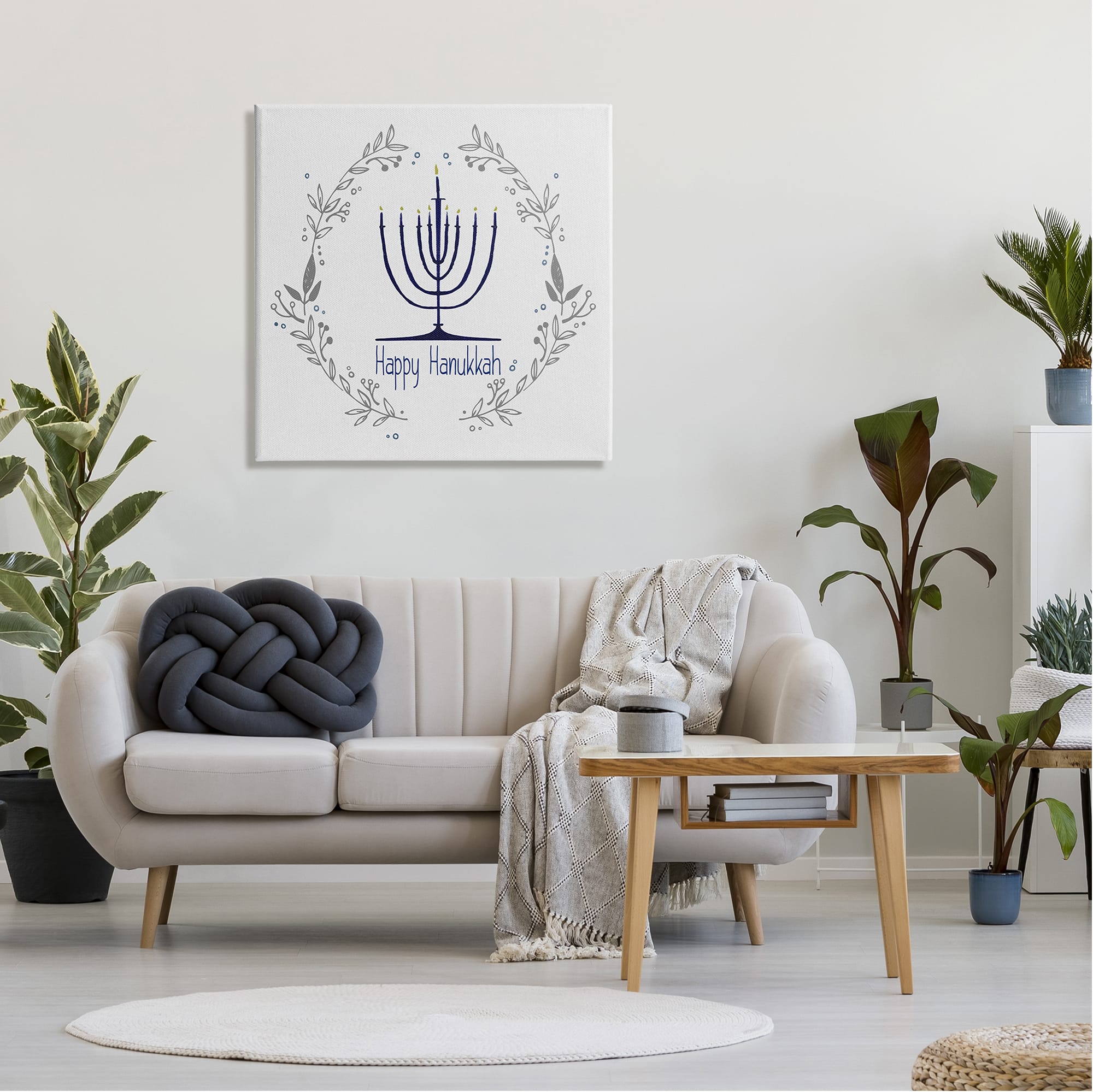 Stupell Industries Happy Hanukkah Botanical Wreath Canvas Wall Art