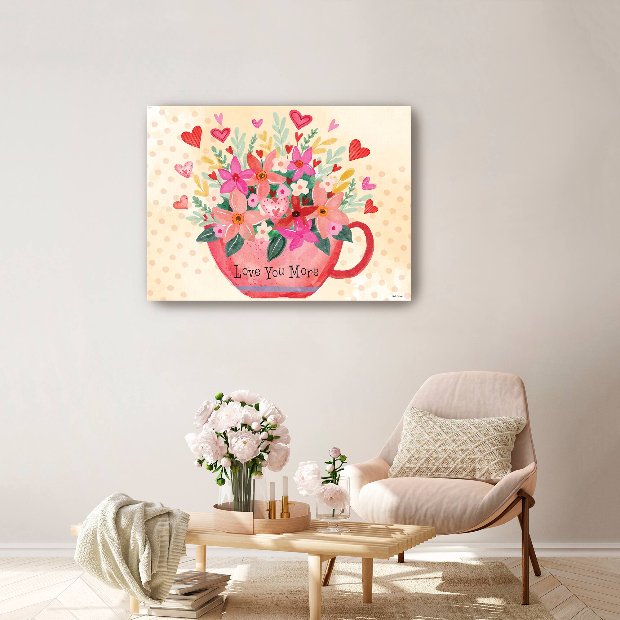 Love You More Floral Coffee Cup Canvas Giclée Art
