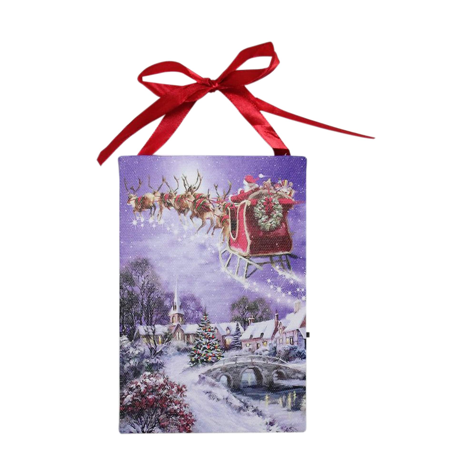 6" LED Fiber Optic Christmas Tree & Santa Sleigh Wall Art