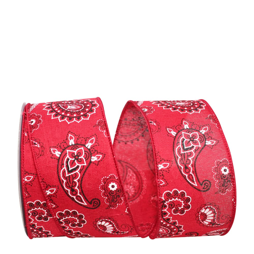 Reliant 2.5" x 10yd. Faux Linen Wired Red Bandana Ribbon