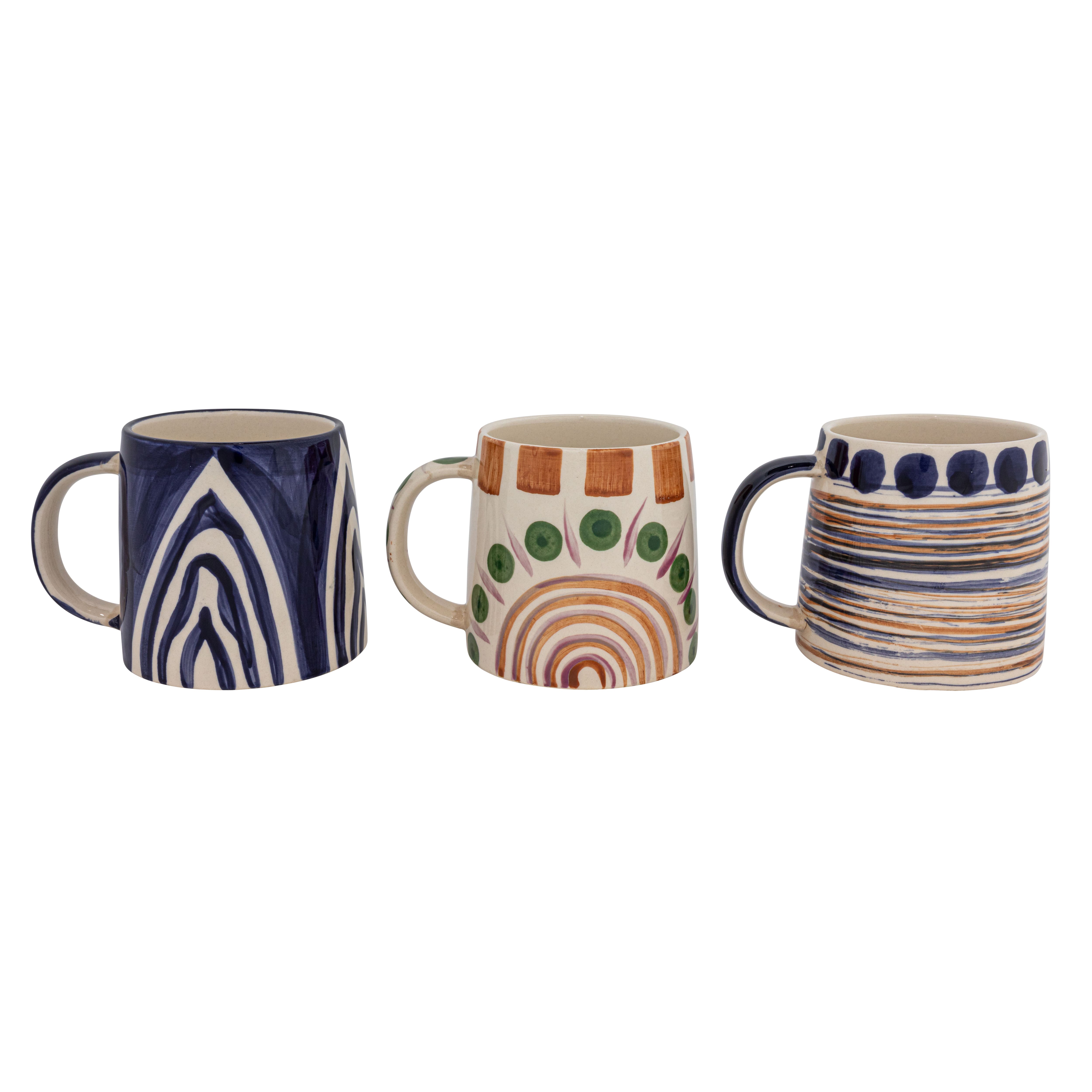 Hello Honey® 4.25" Geometric Print Stoneware Mug Set
