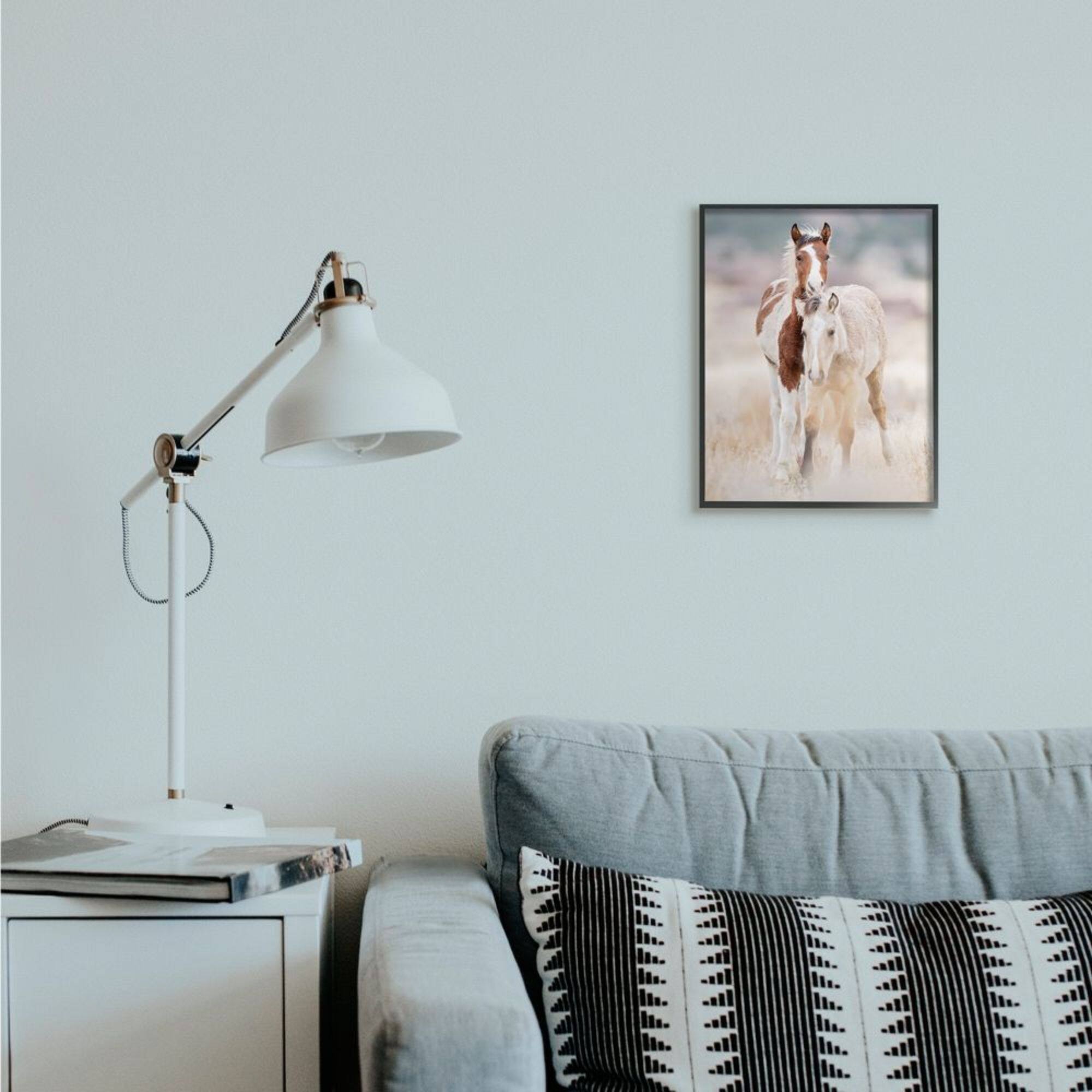Stupell Industries Calm Horses in Muted Beige Meadow Photograph in Black Frame Wall Art