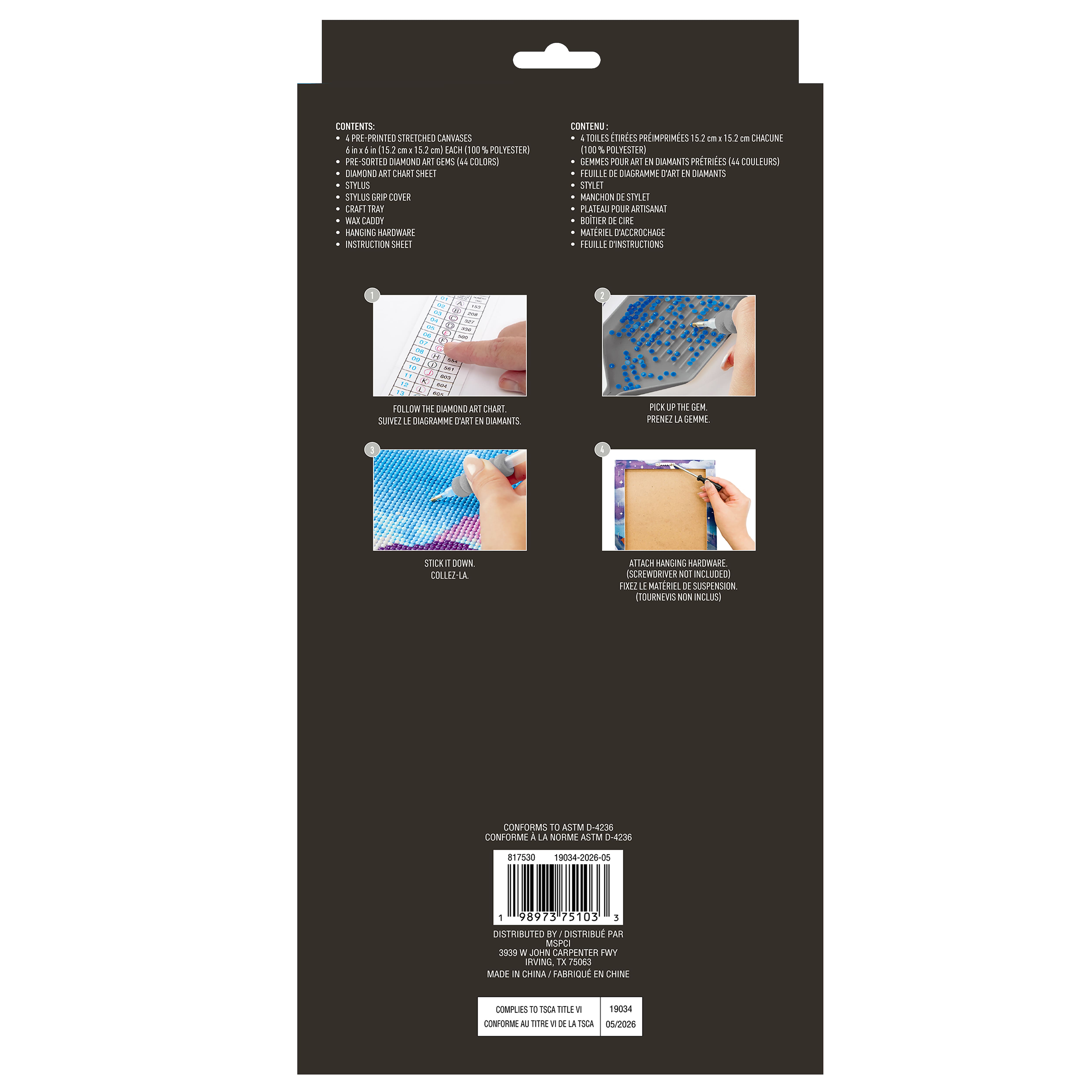 6" x 6" Cocktail Drinks 4-Piece Stretched Canvas Diamond Art Kit by Make Market®
