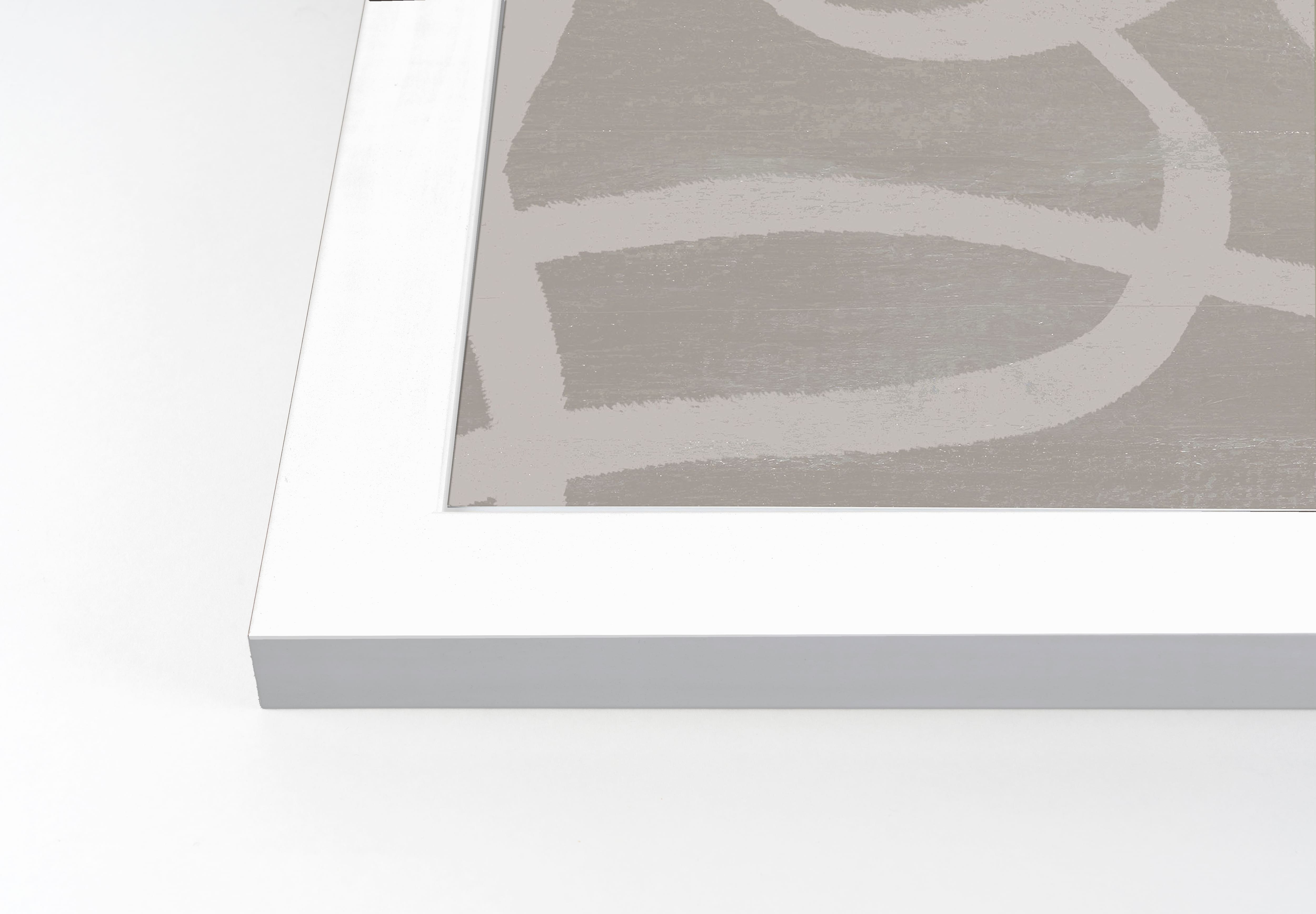 Modern Beige Lines 12" x 16" White Framed Print Under Plexiglass - Set of 2