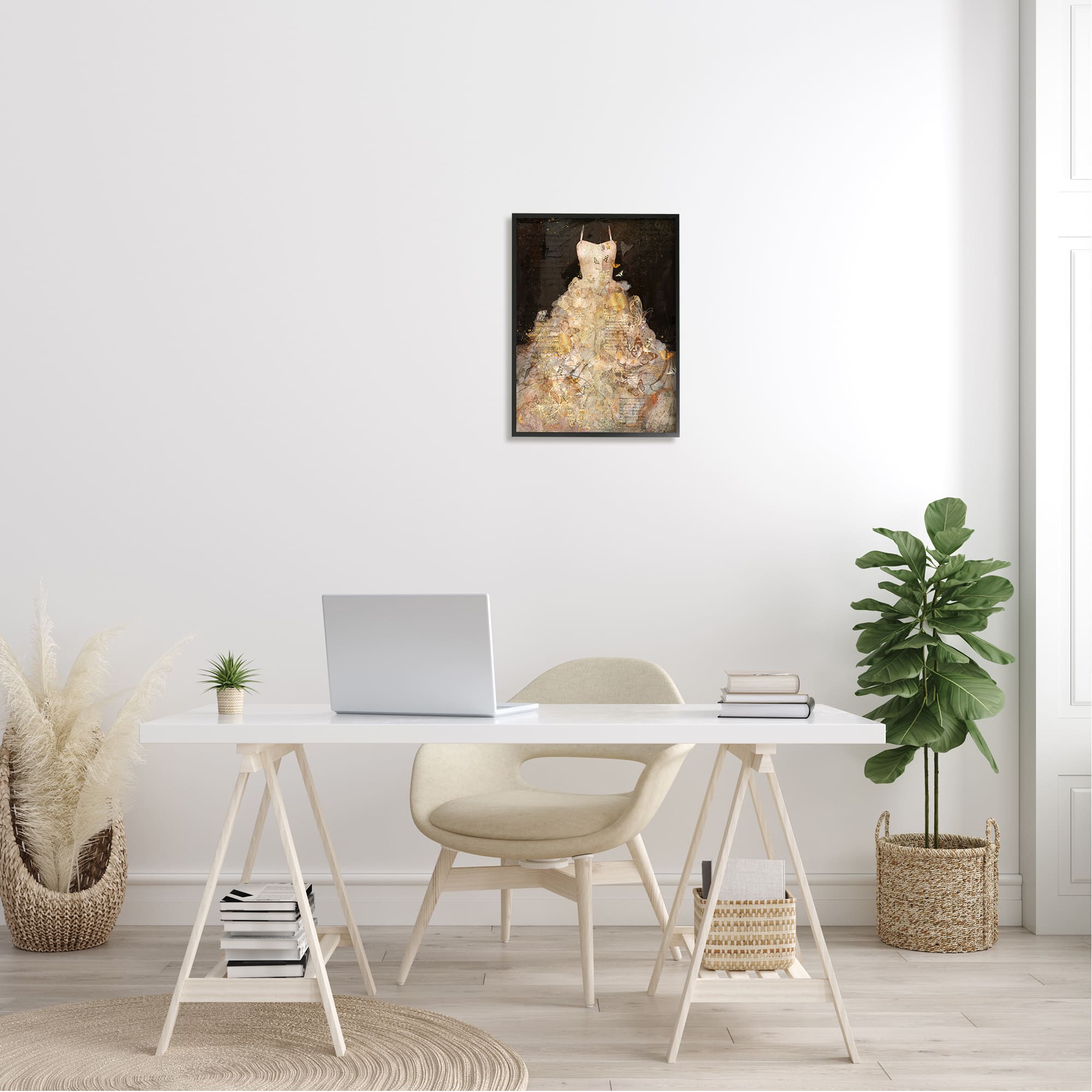 Stupell Industries Detailed Evening Gown Dress Text Collage Butterflies Framed Giclee Art