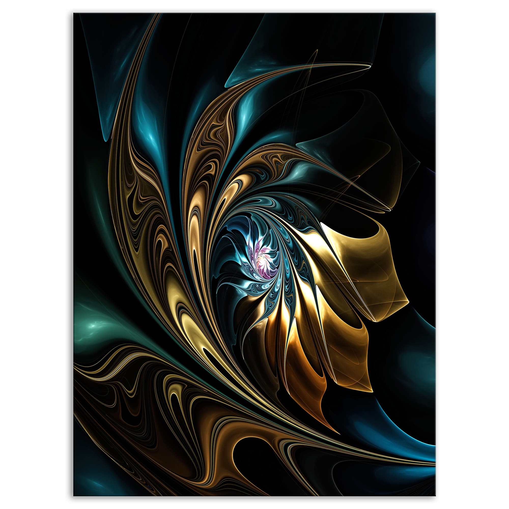Designart - Brown Blue Fractal Flower in Black