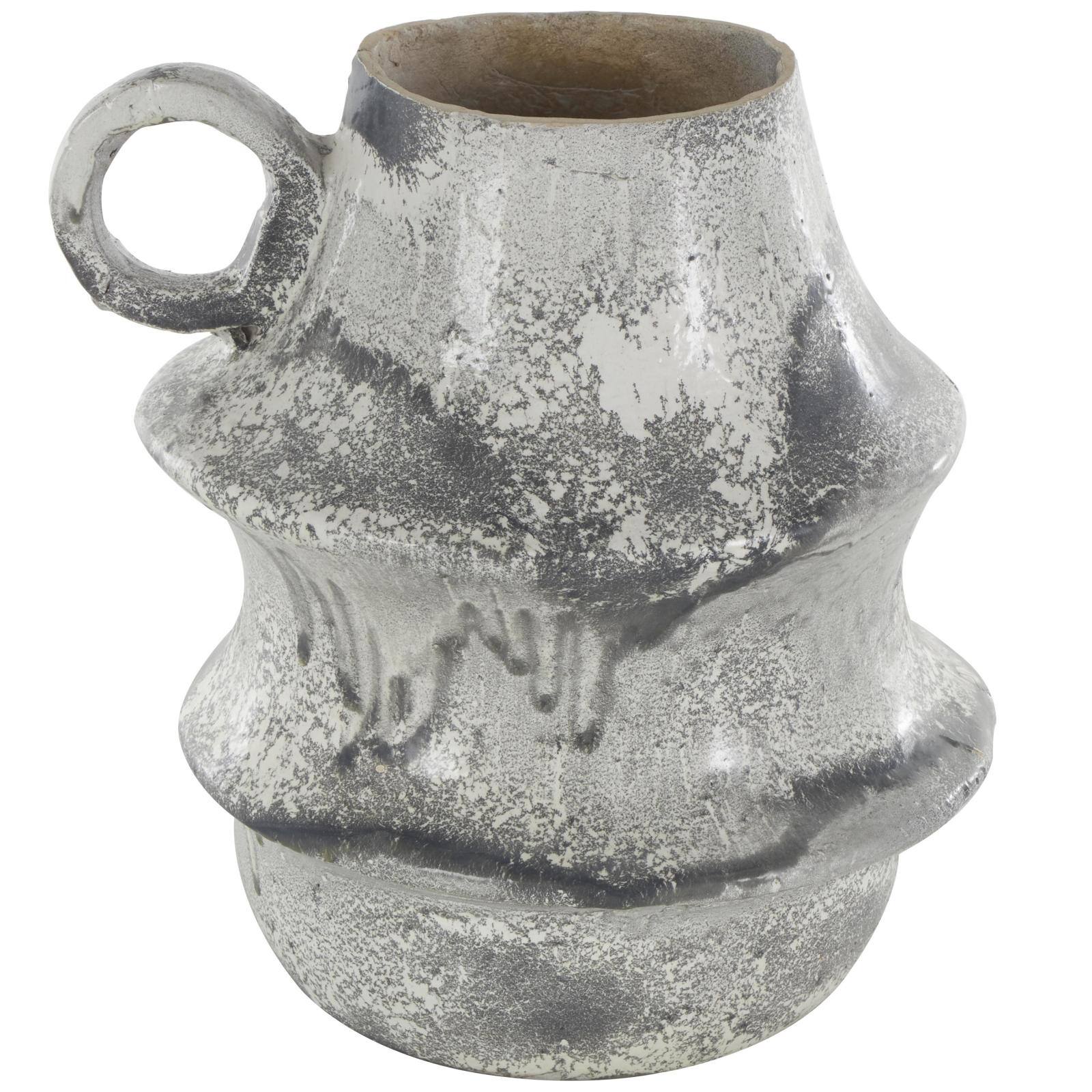 15" Light Gray Textured Paper Mache Fluted Vase with Ring Handle