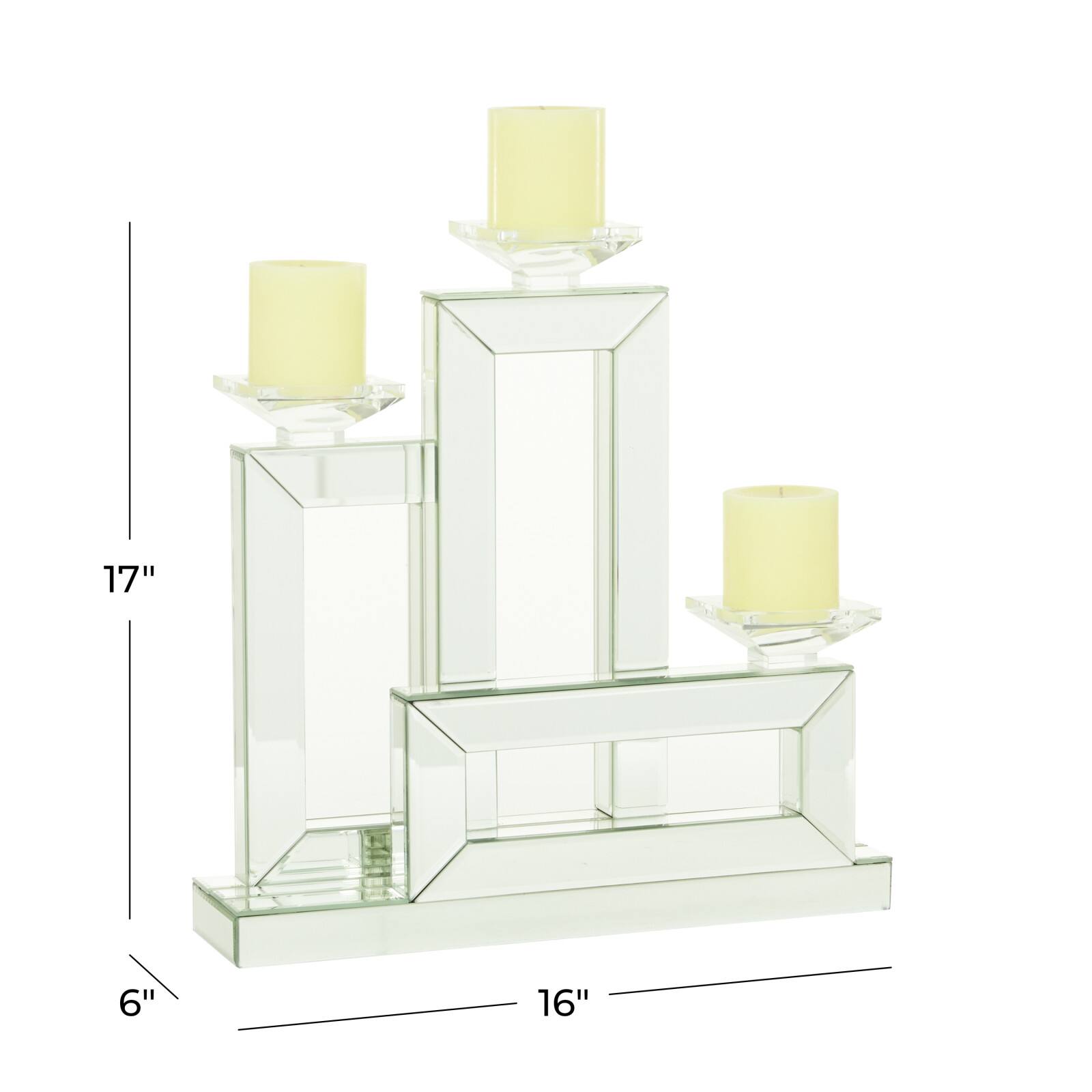 17" Silver Wood Glam Candlestick Holder